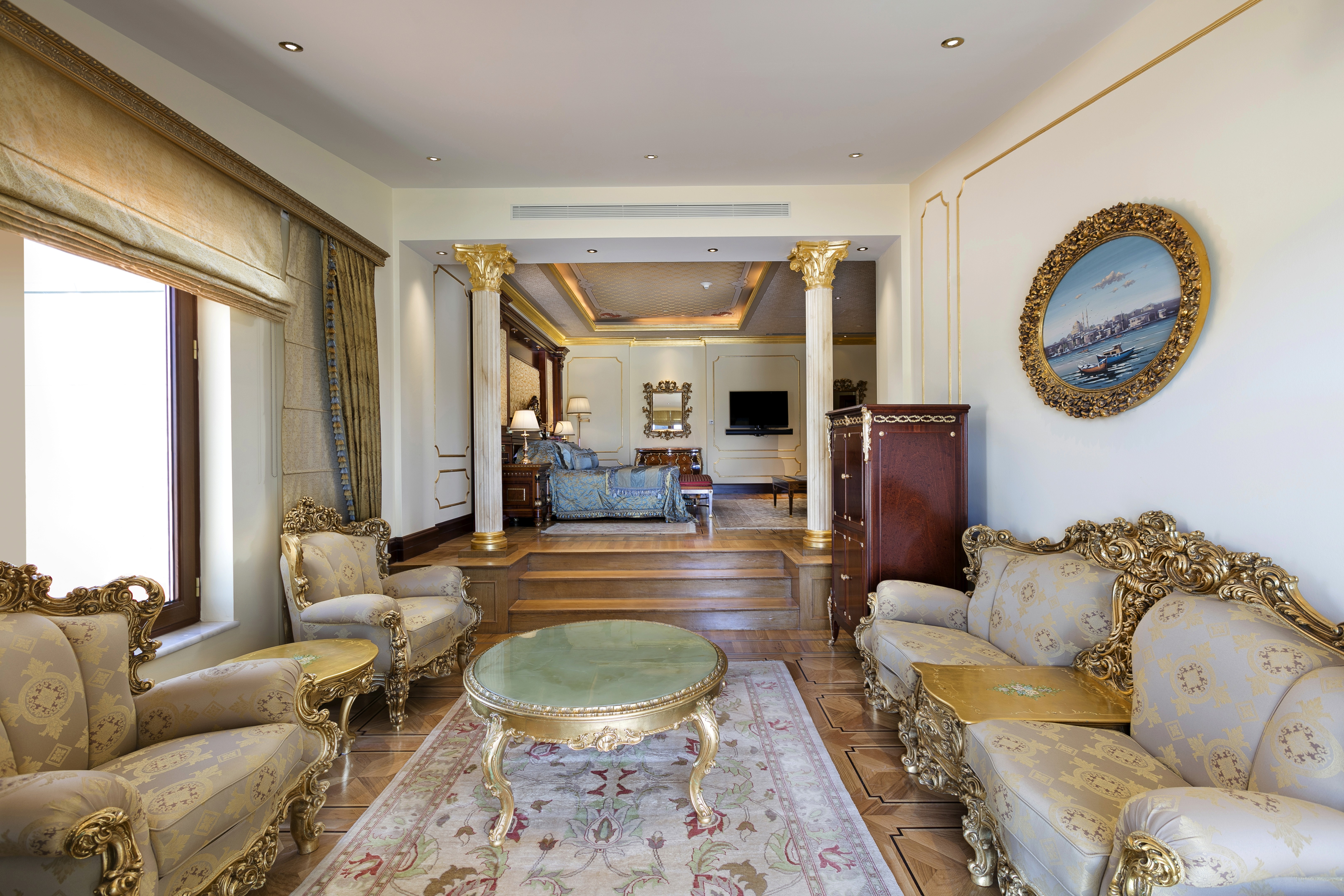Extended suite corridor and private areas emphasizing space, privacy, and timeless sophistication.