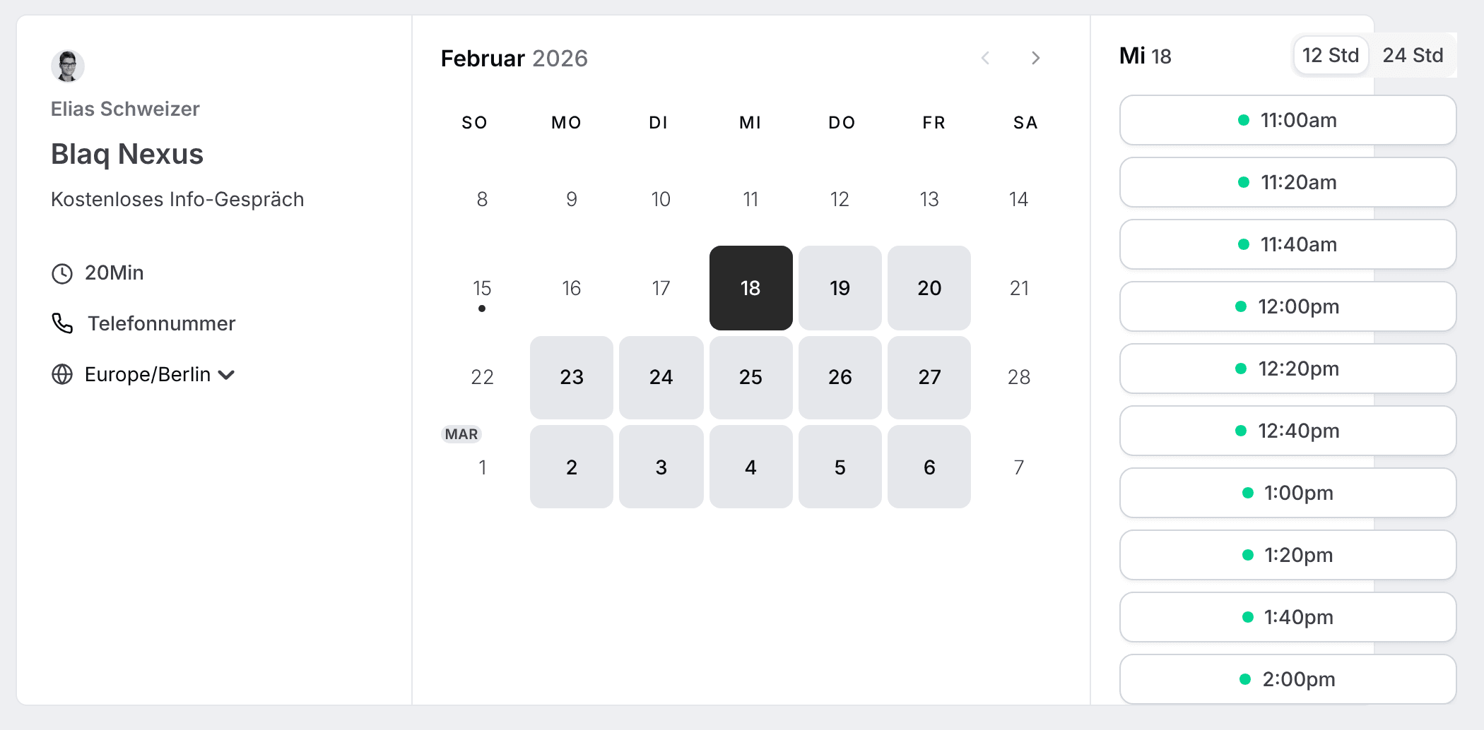 das cal.com buchungsfenster