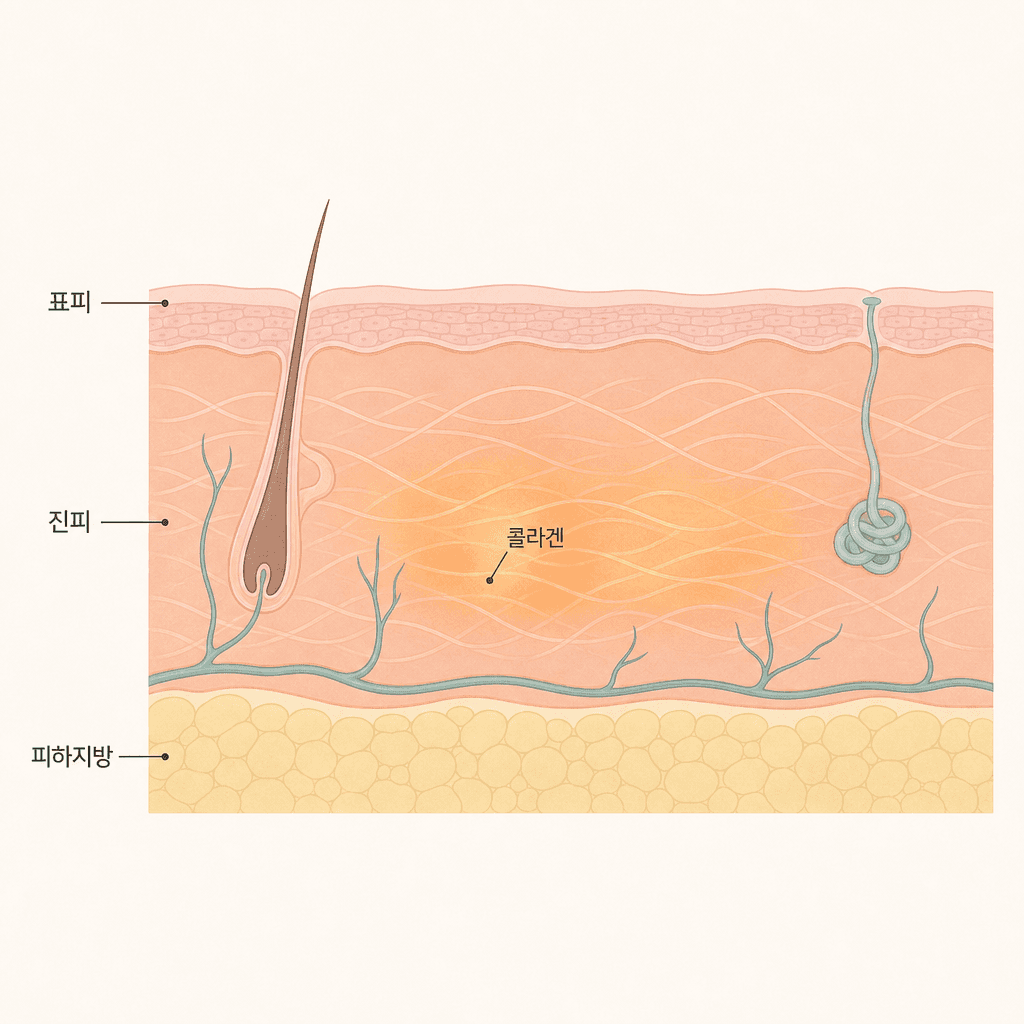 고주파 열이 도달하는 진피층과 콜라겐 섬유