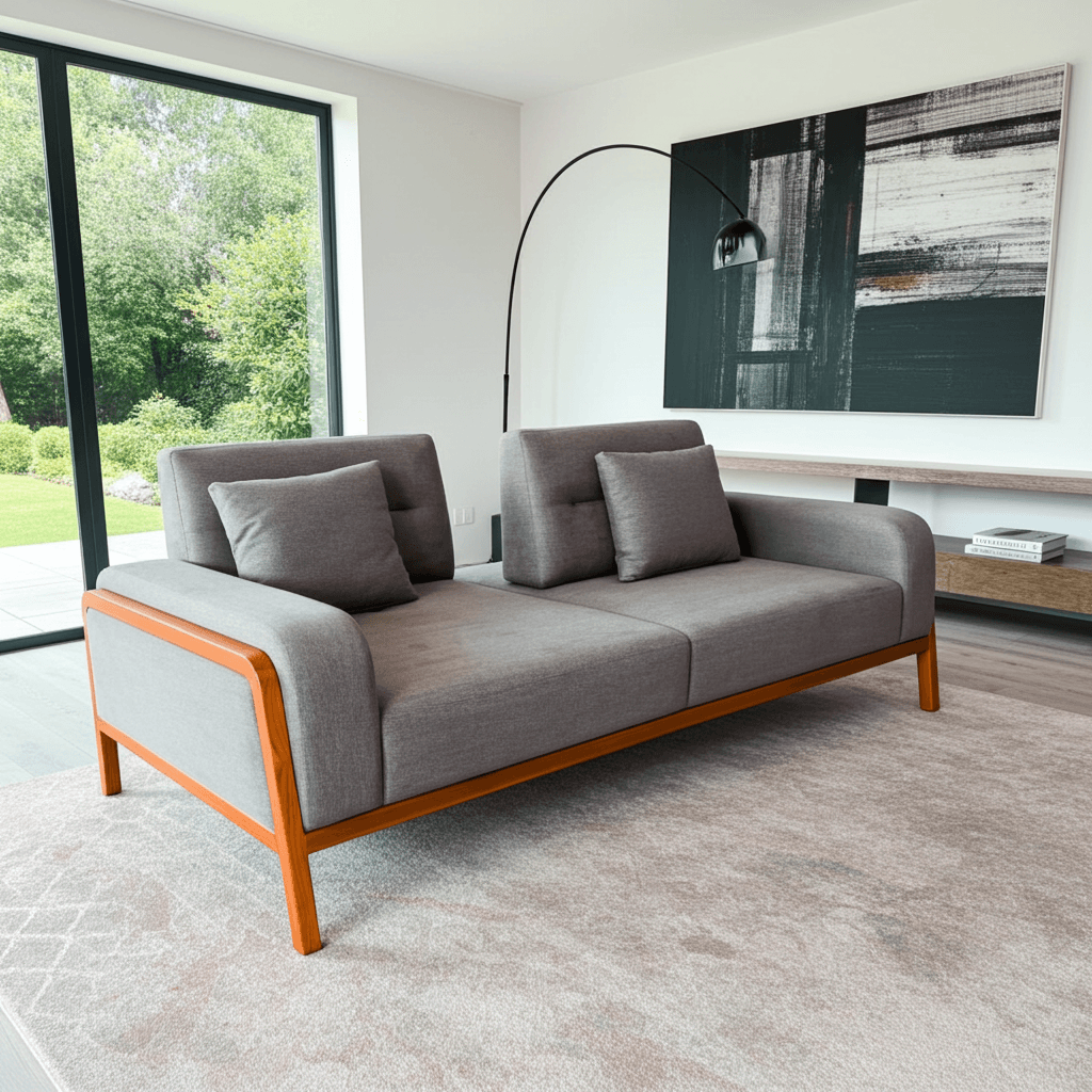 Plum velvet 3-seater with channel tufting and gold-toned legs.