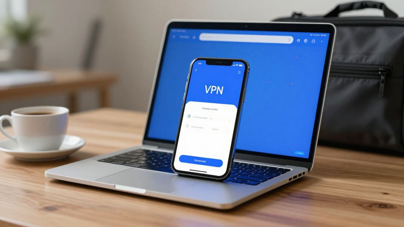 Laptop and phone showing VPN connection