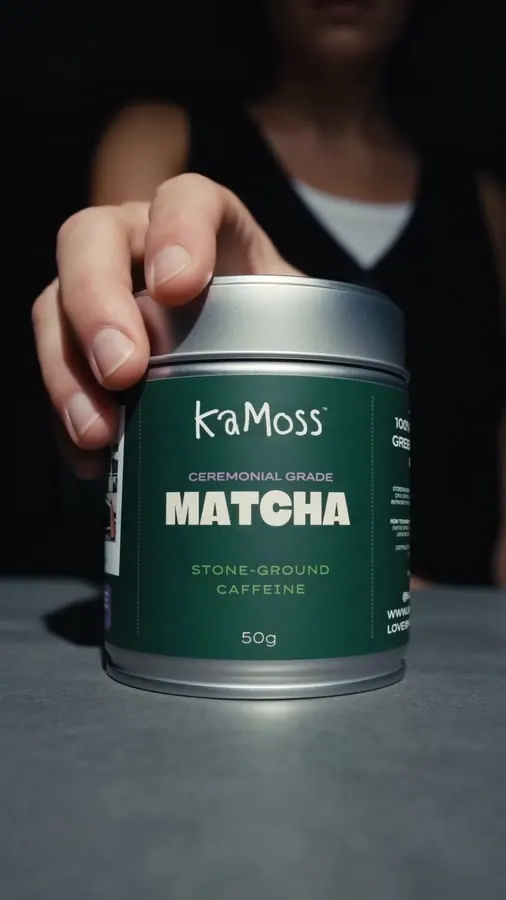 KaMoss matcha campaign photography on a purple pool table, shot by CL42ITY