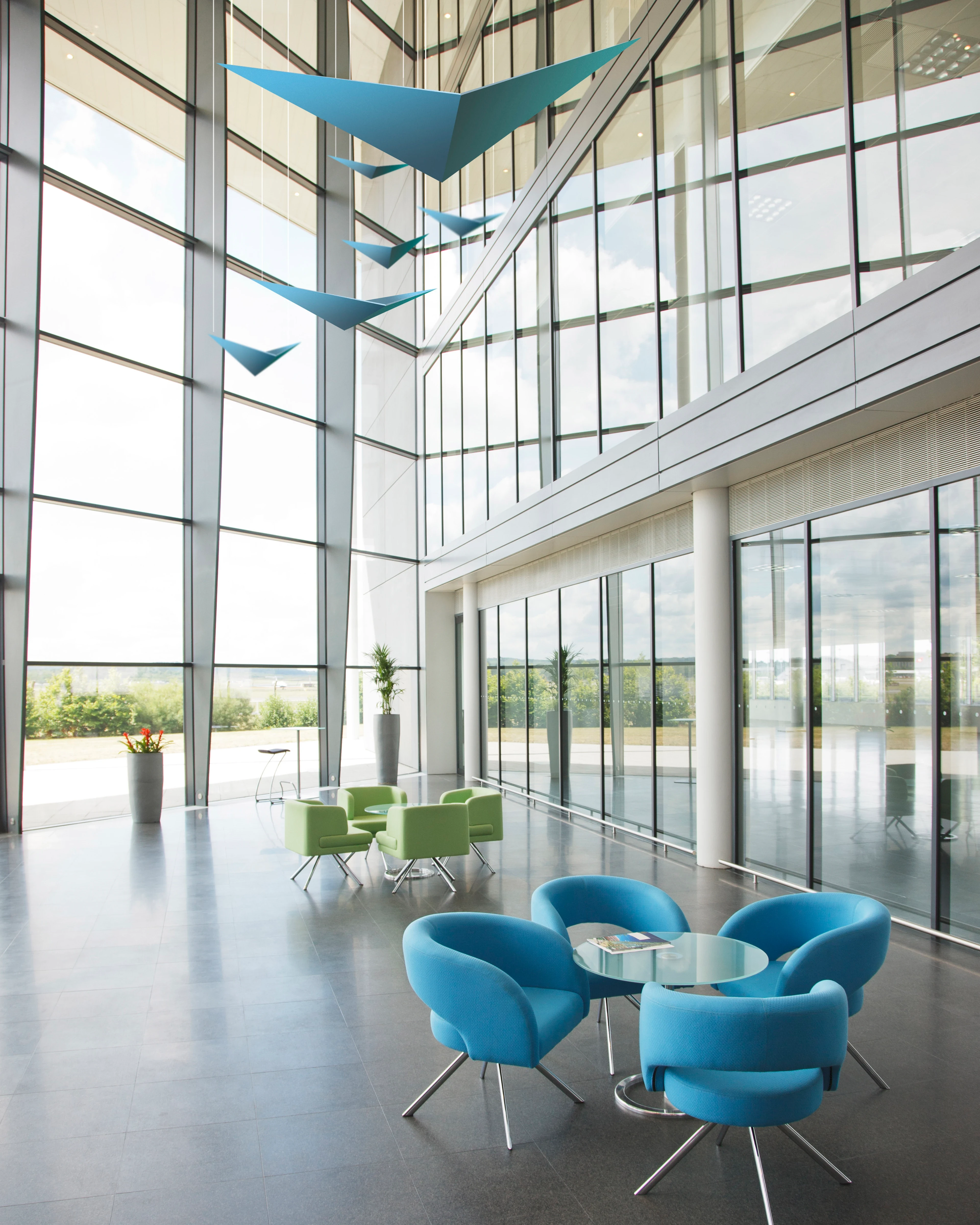 A hanging sculpture installed at Bayer Consumer Care's US headquarters after their merger with Merck