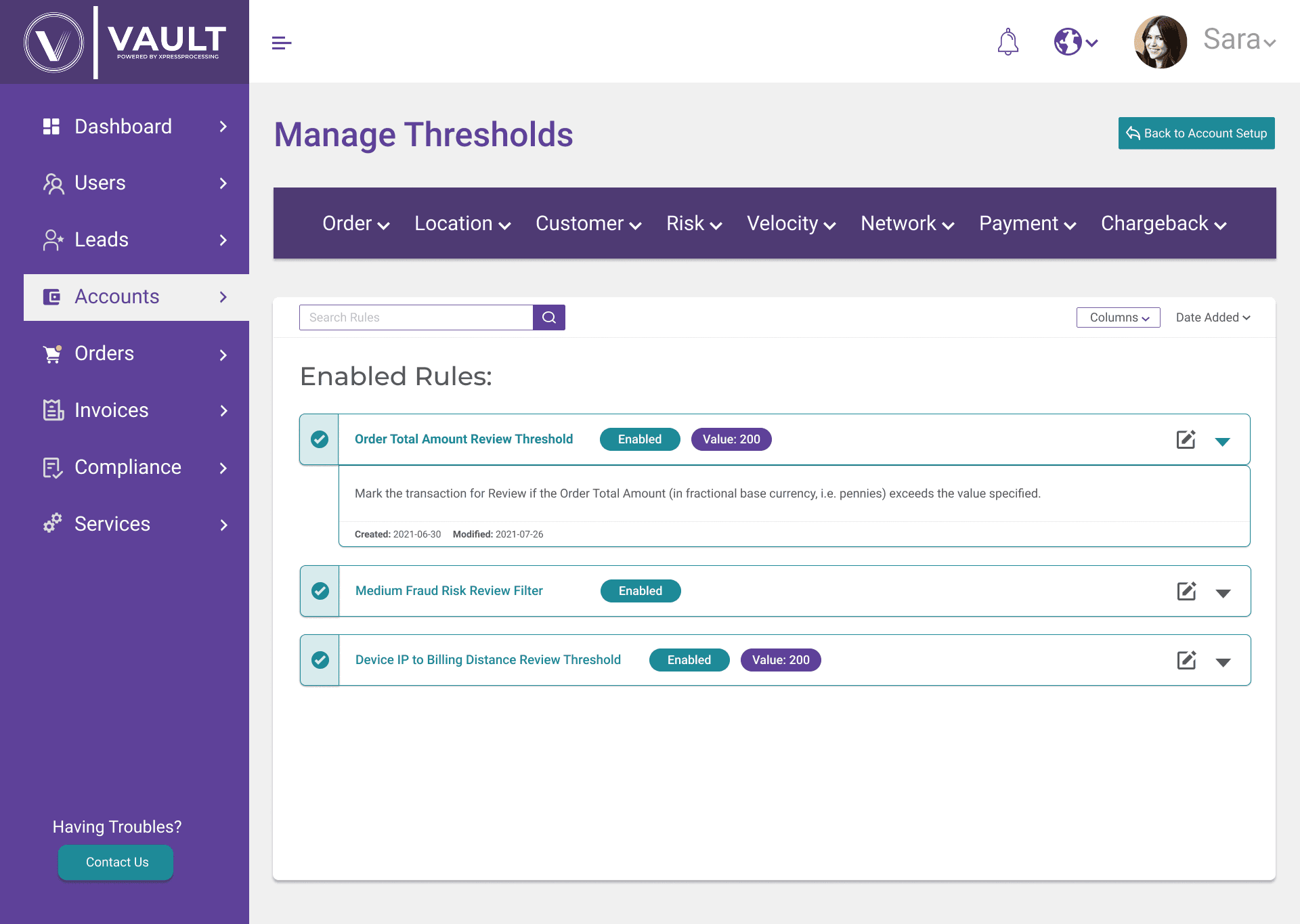 Manage Thresholds