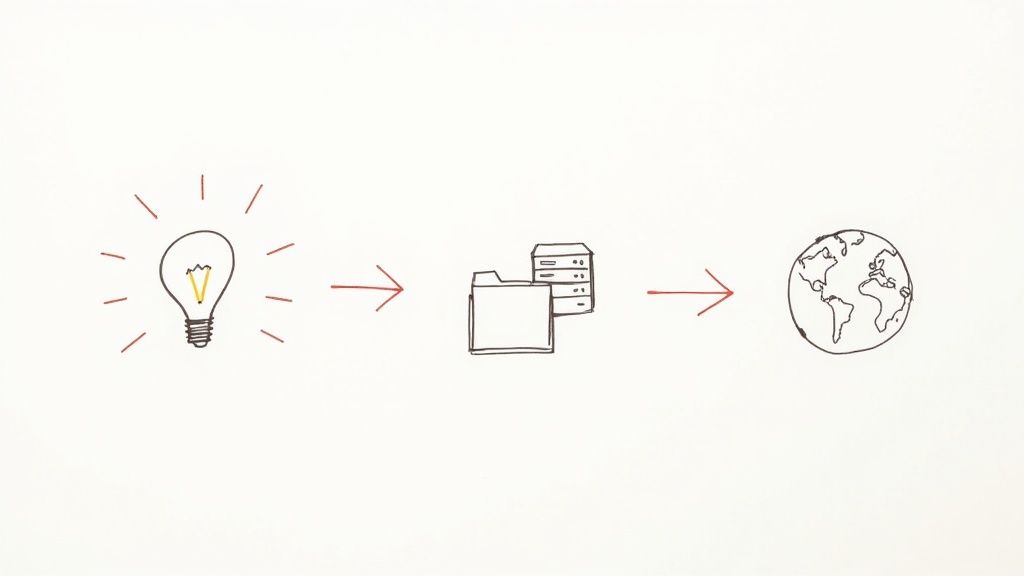 A person working on a laptop with website design elements floating around them.