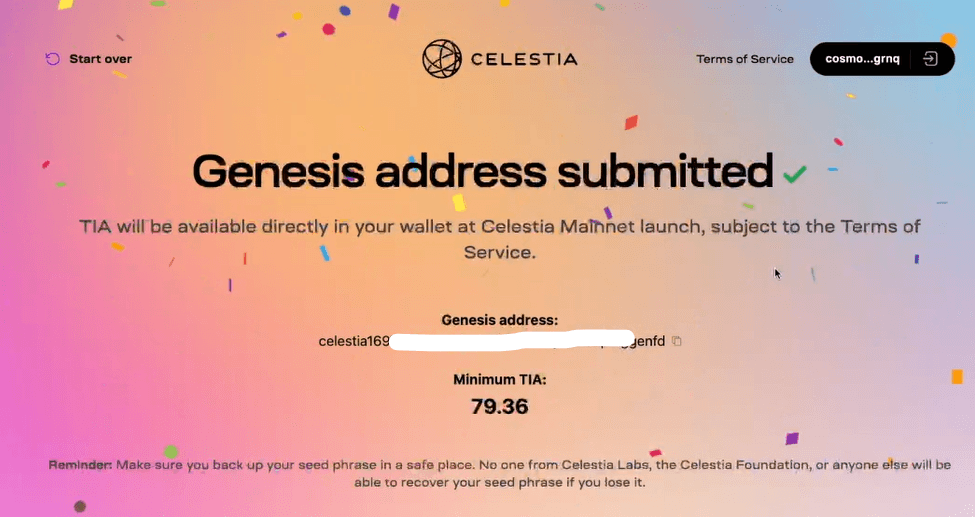 Genesis address submitted