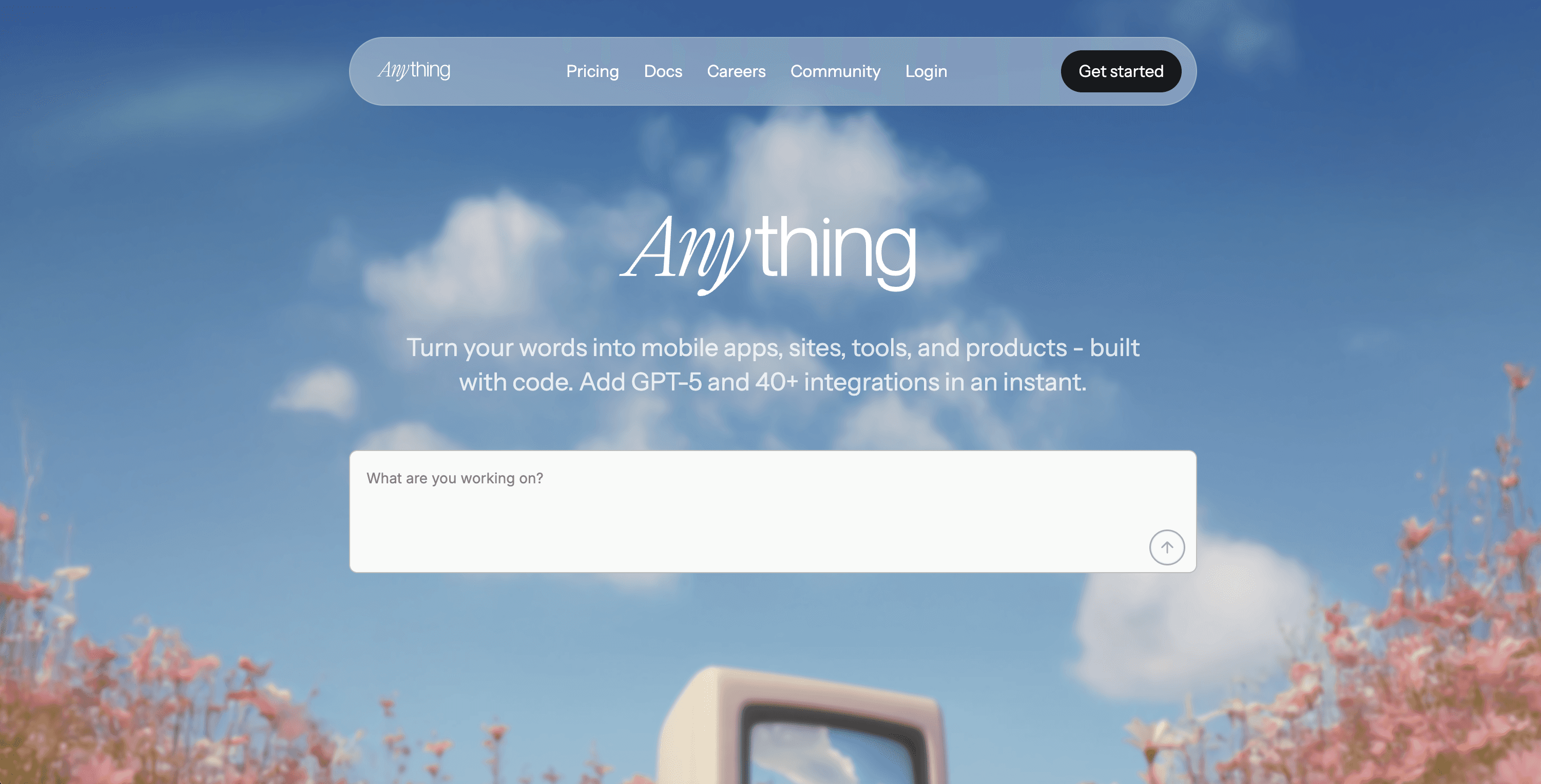 Anything AI app builder showing its core capabilities