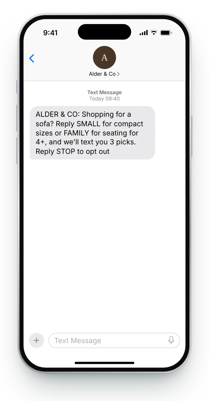 A category visit, narrowed by one reply browse abandonment text on an iPhone