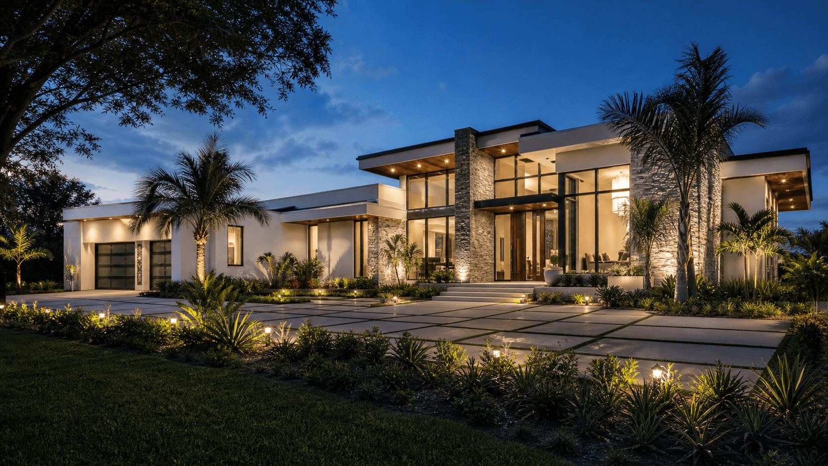modern cliffside luxury home at dusk