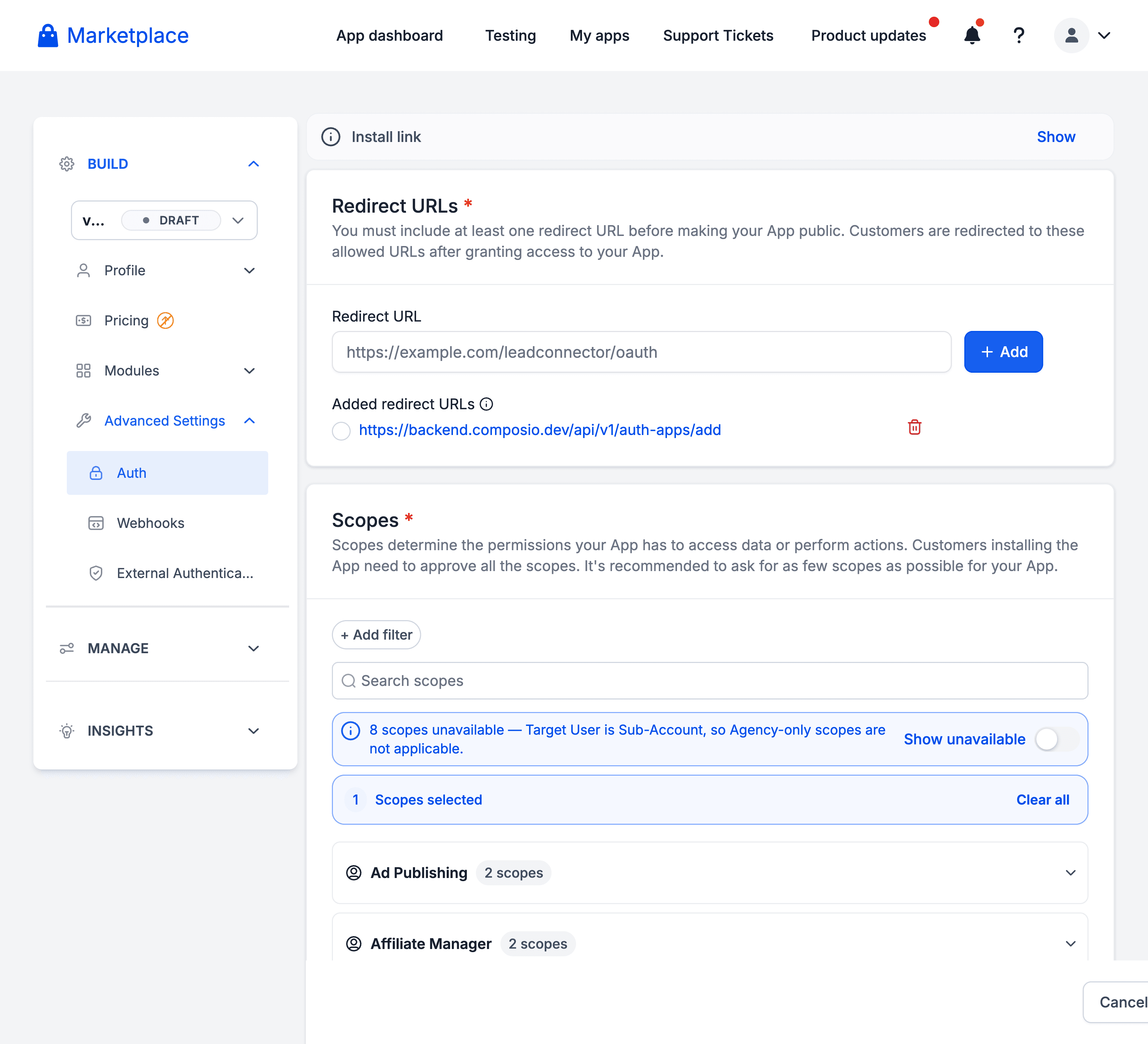 Redirect URL added