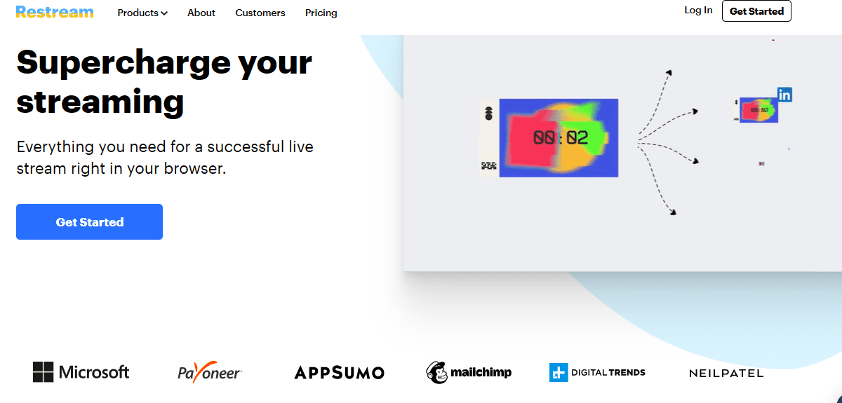 Restream Studio's SaaS landing page