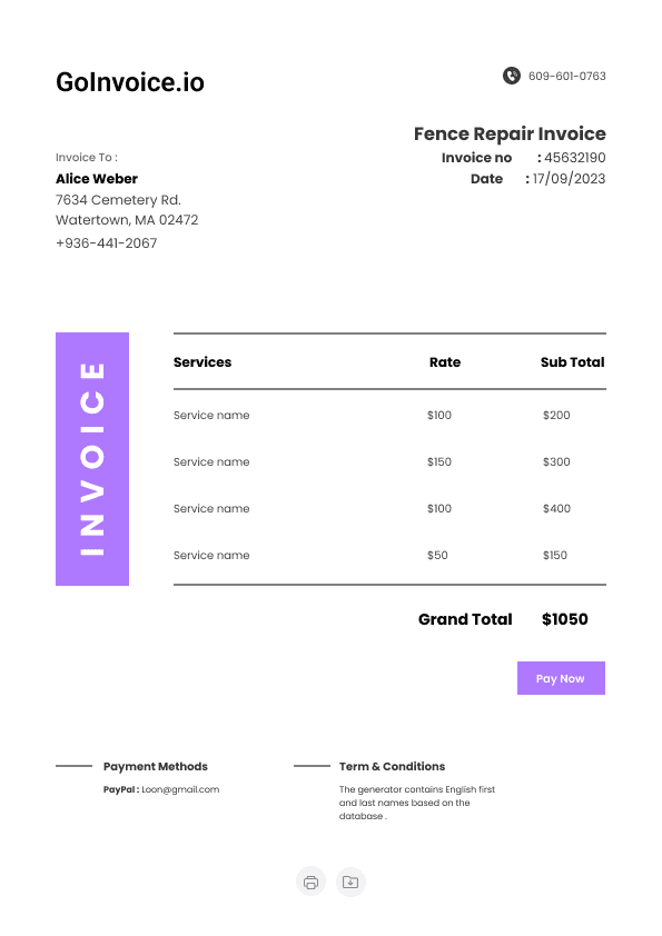 Fence Repair Invoice