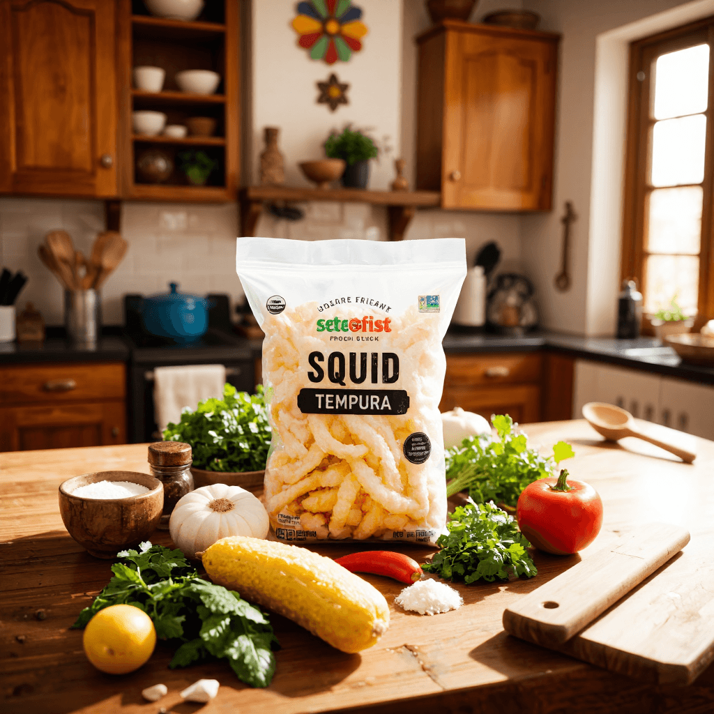 product photography of bag of frozen squid tempura