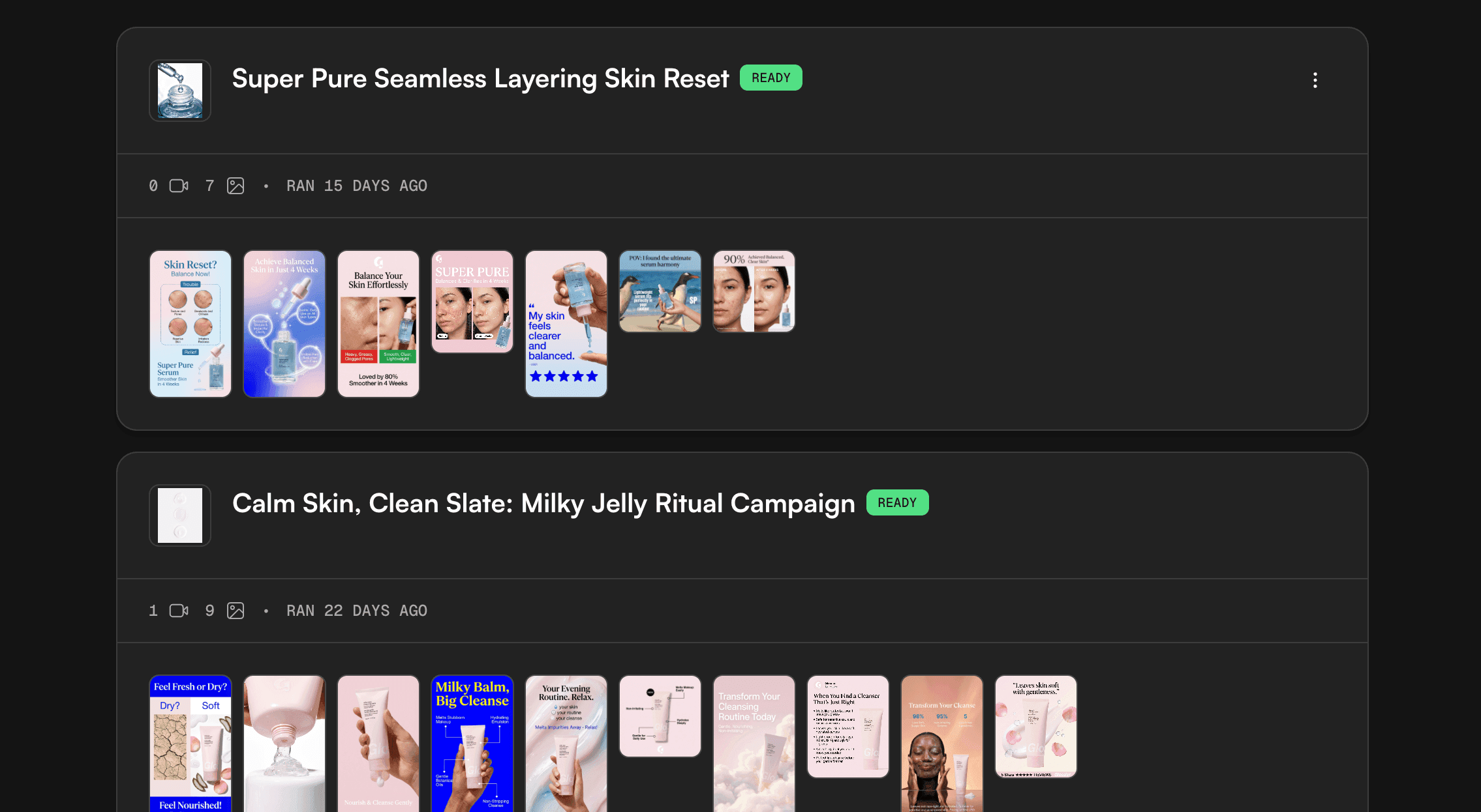 screenshot of admove ai creative wall