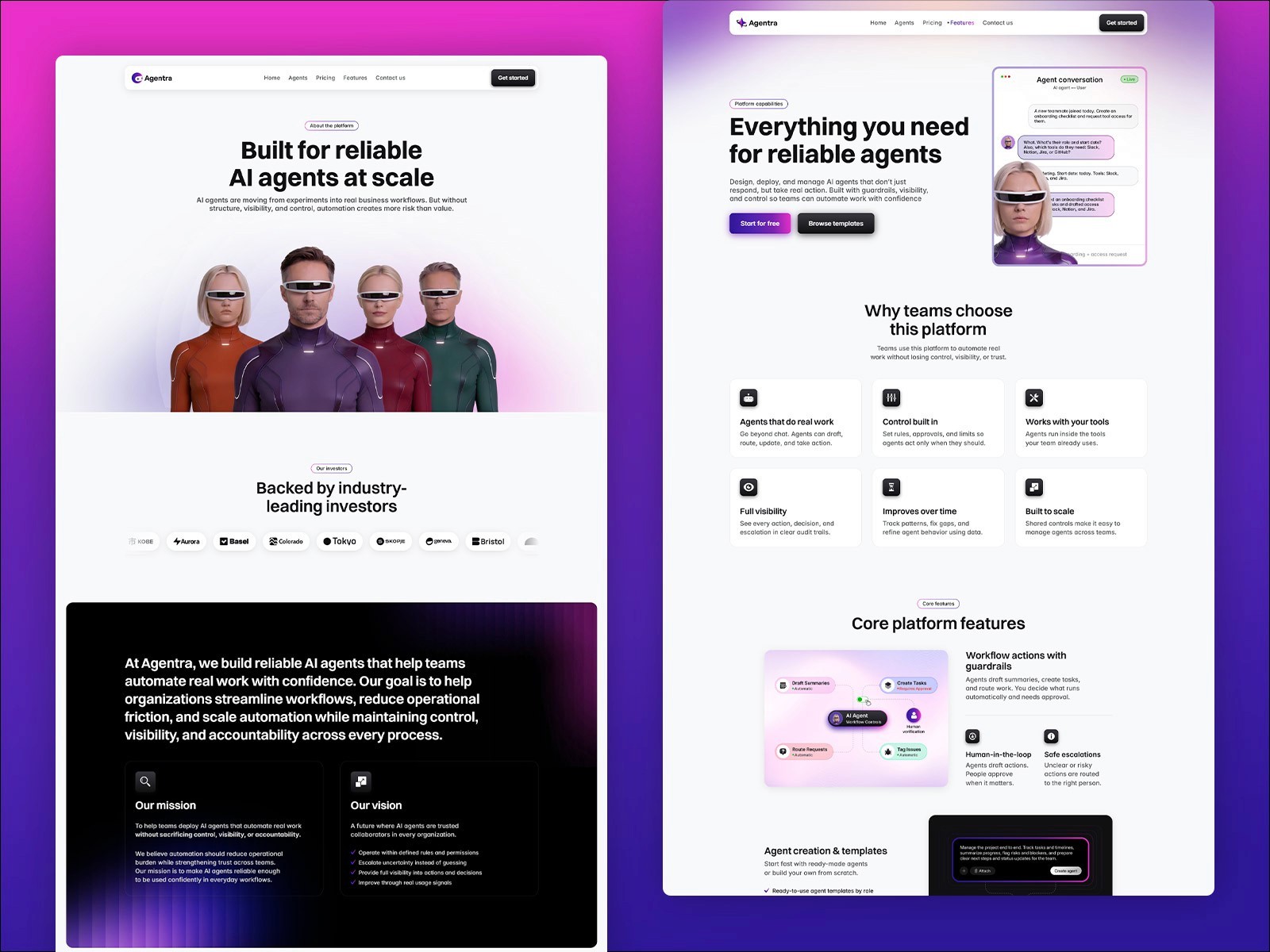 Agentra — 现代专业 AI 产品官网设计灵感