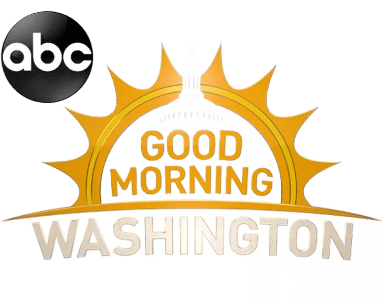Logo of ABC's "Good Morning Washington," featuring a sun graphic and the text "Washington" below.