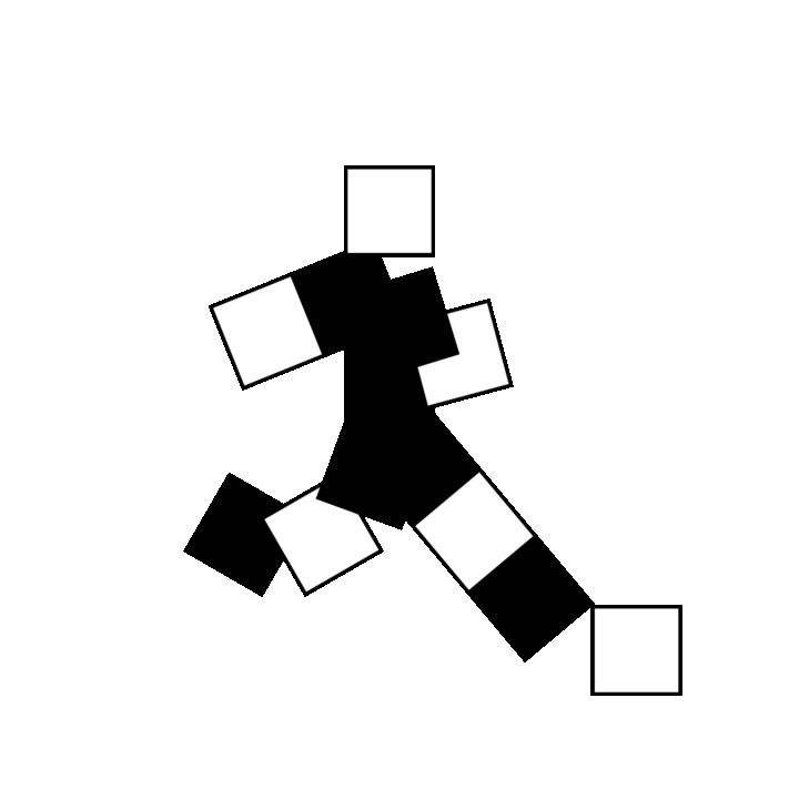 Animated character created with just black and white squares running with a square football.