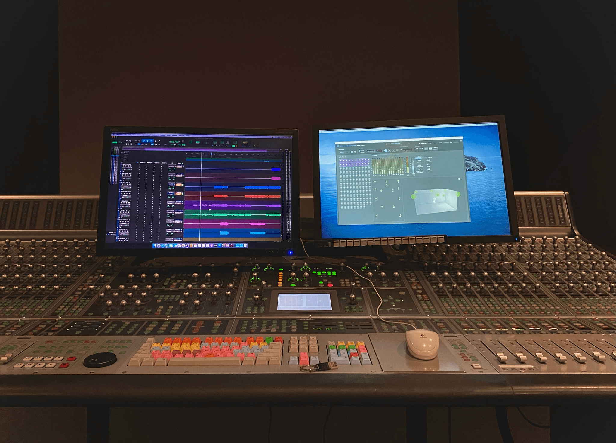 GK Mixing Dolby Atmos Studio Console and Computer Screens