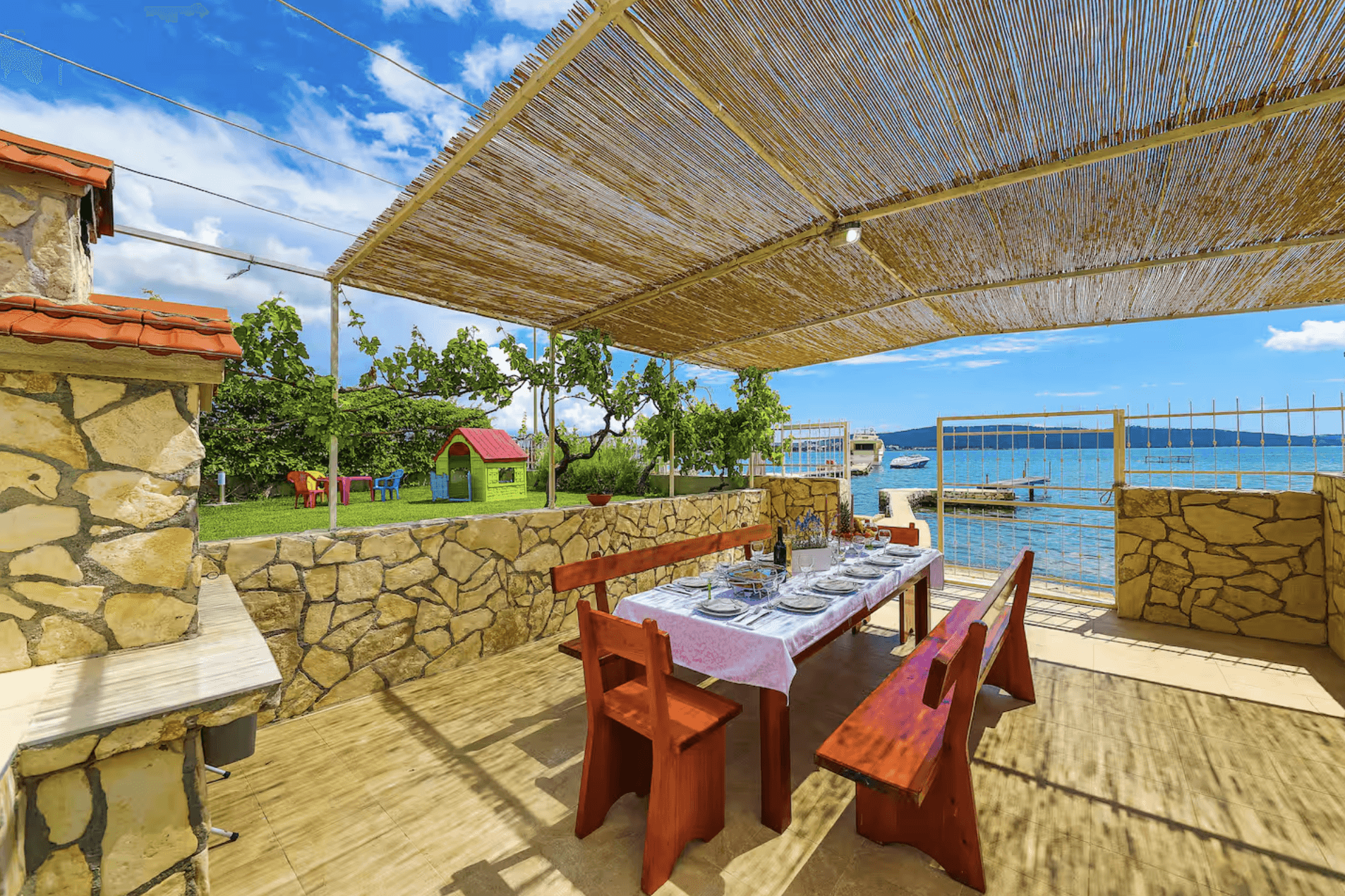 Large modern interior space with concrete walls