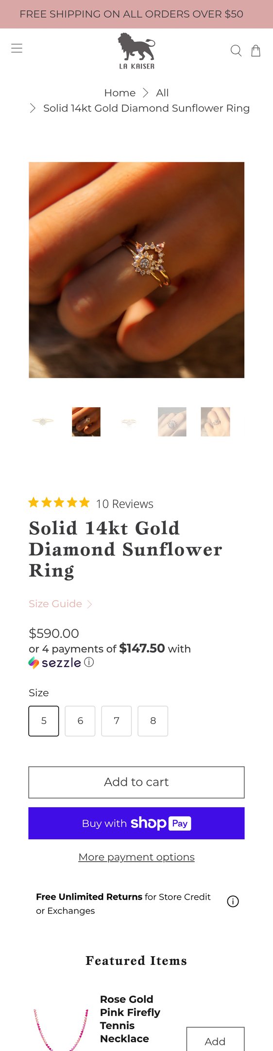 Jewelry product options include: ring for Solid 14kt Gold Diamond Sunflower Ring from La Kaiser.