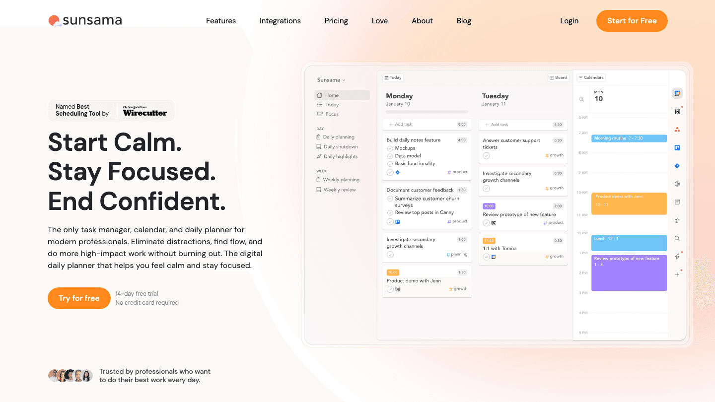 Sunsama daily planner website