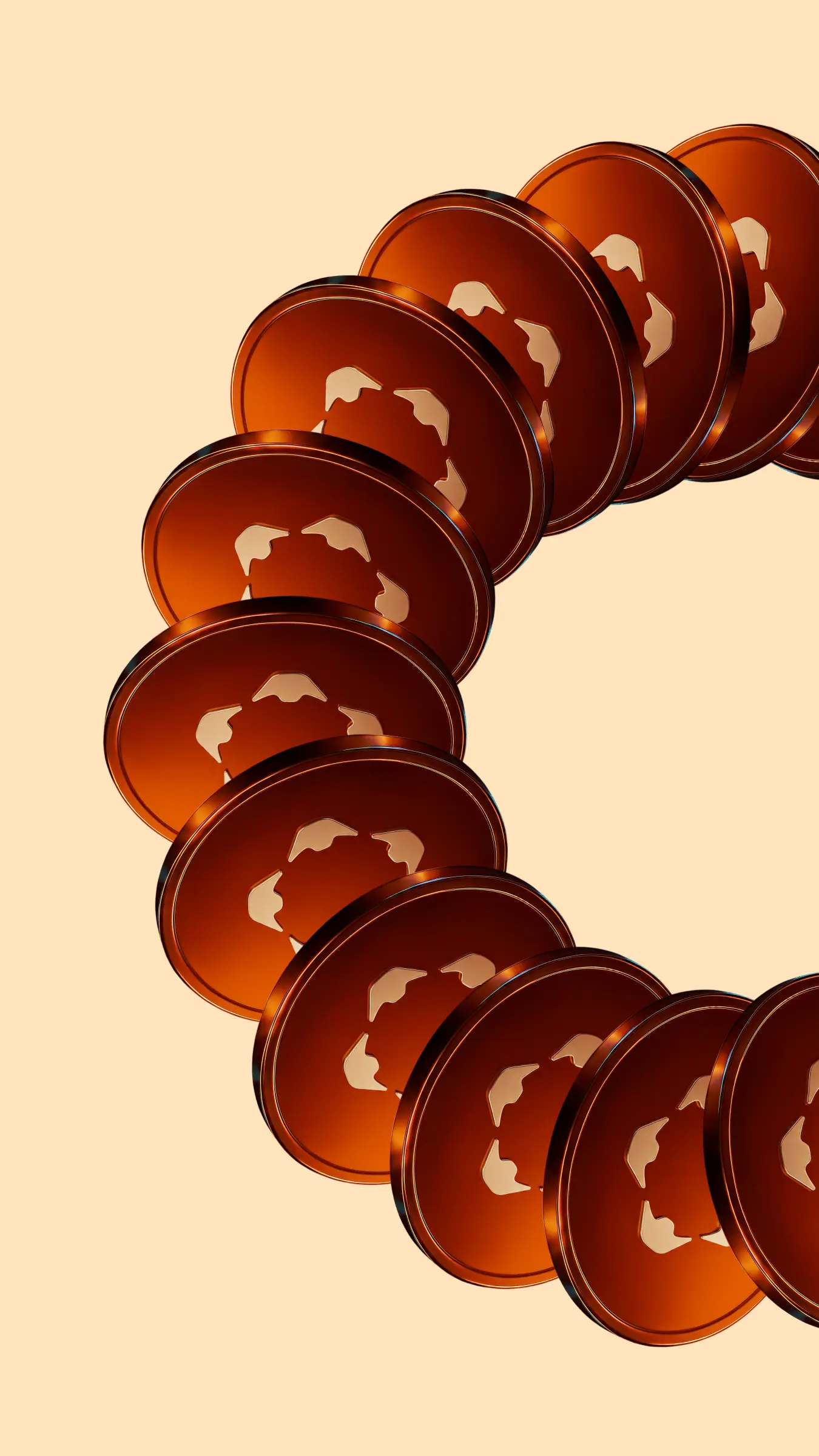 Virtual tokens of the Humanity protocol lined up one after another in a circular formation.