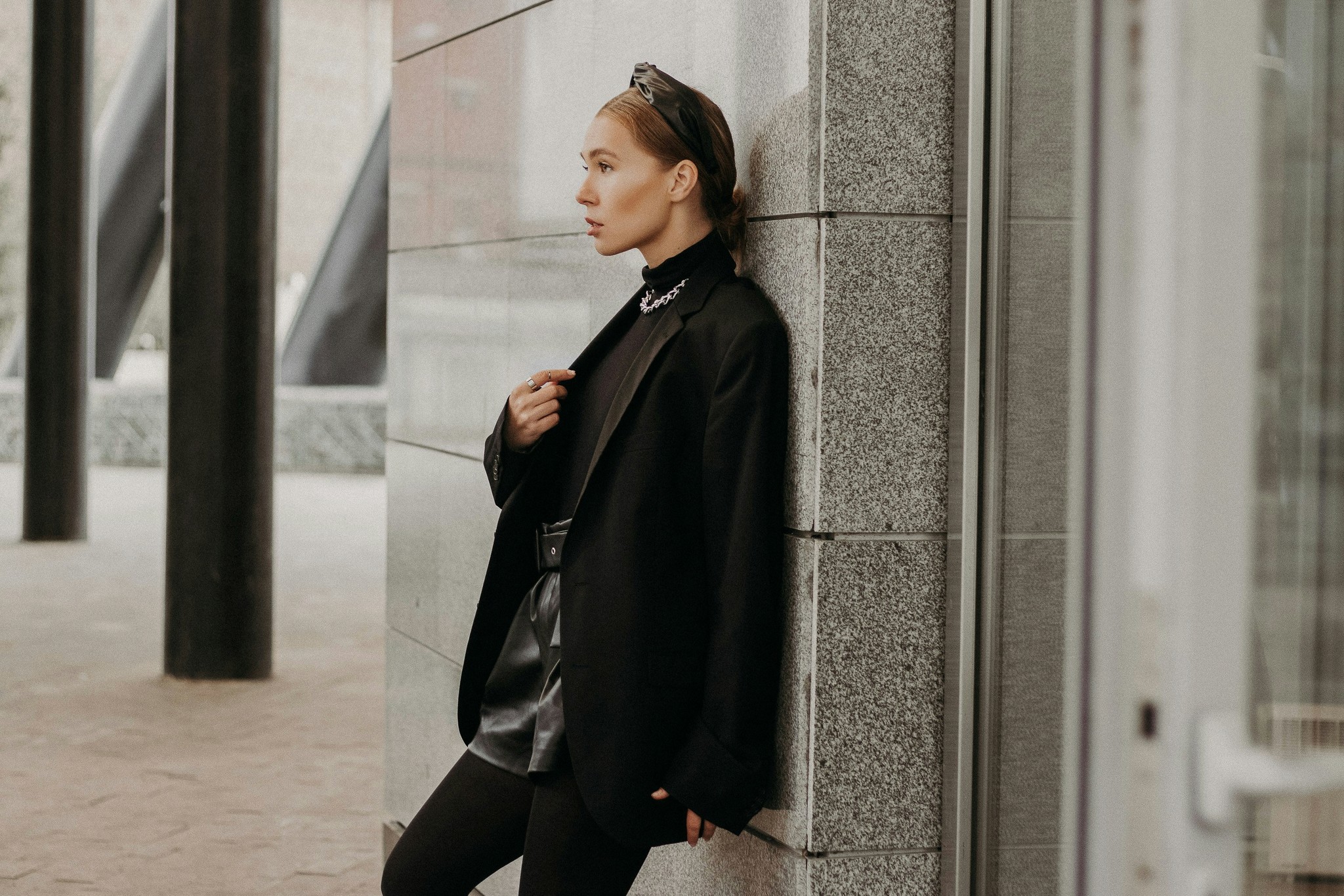 woman in black dress