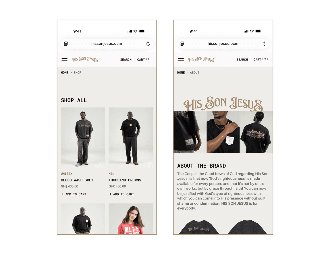 HSJ mobile shop and about pages