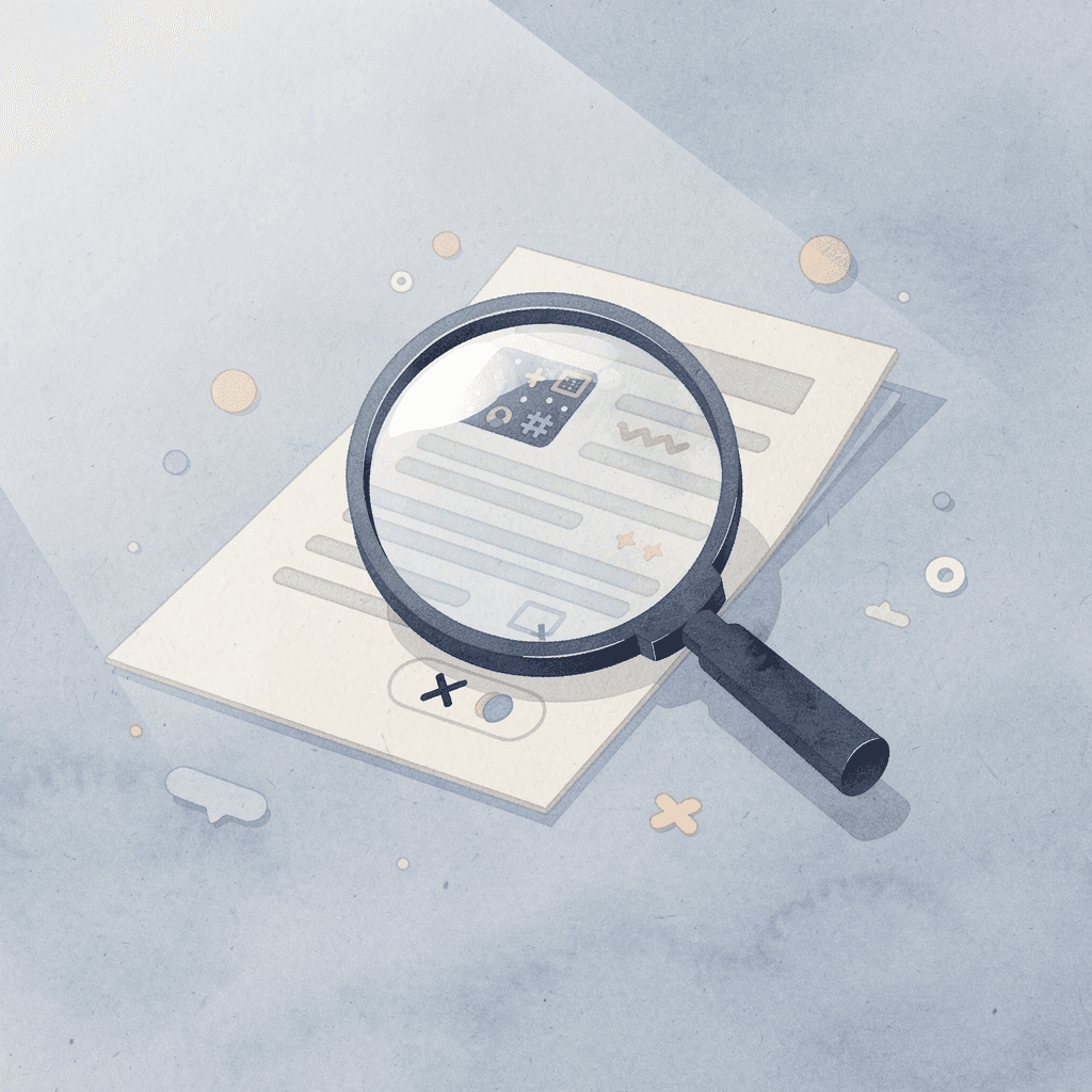 Magnifying glass examining scattered files representing the challenge of finding documents