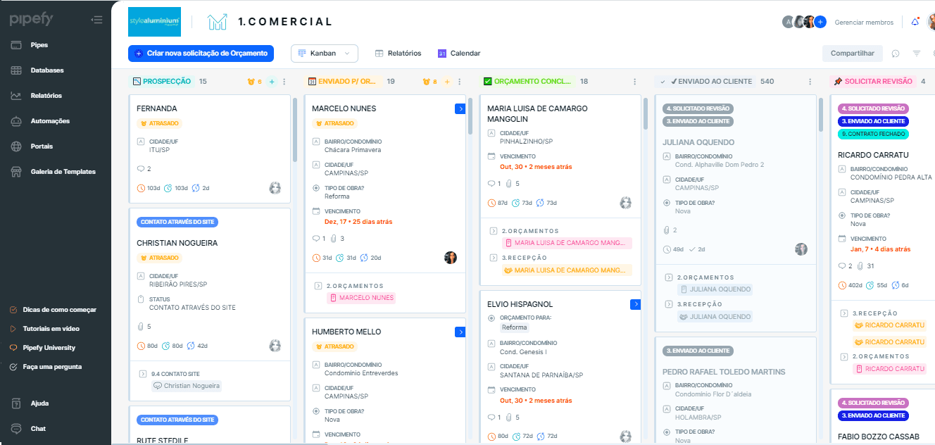 Pipefy in kanban view