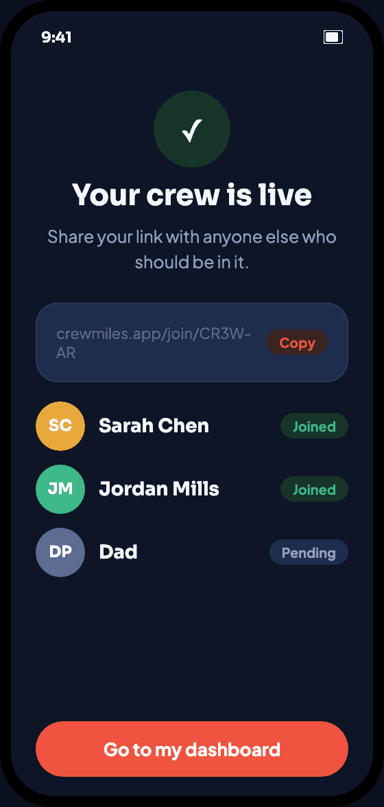Crew created screen
