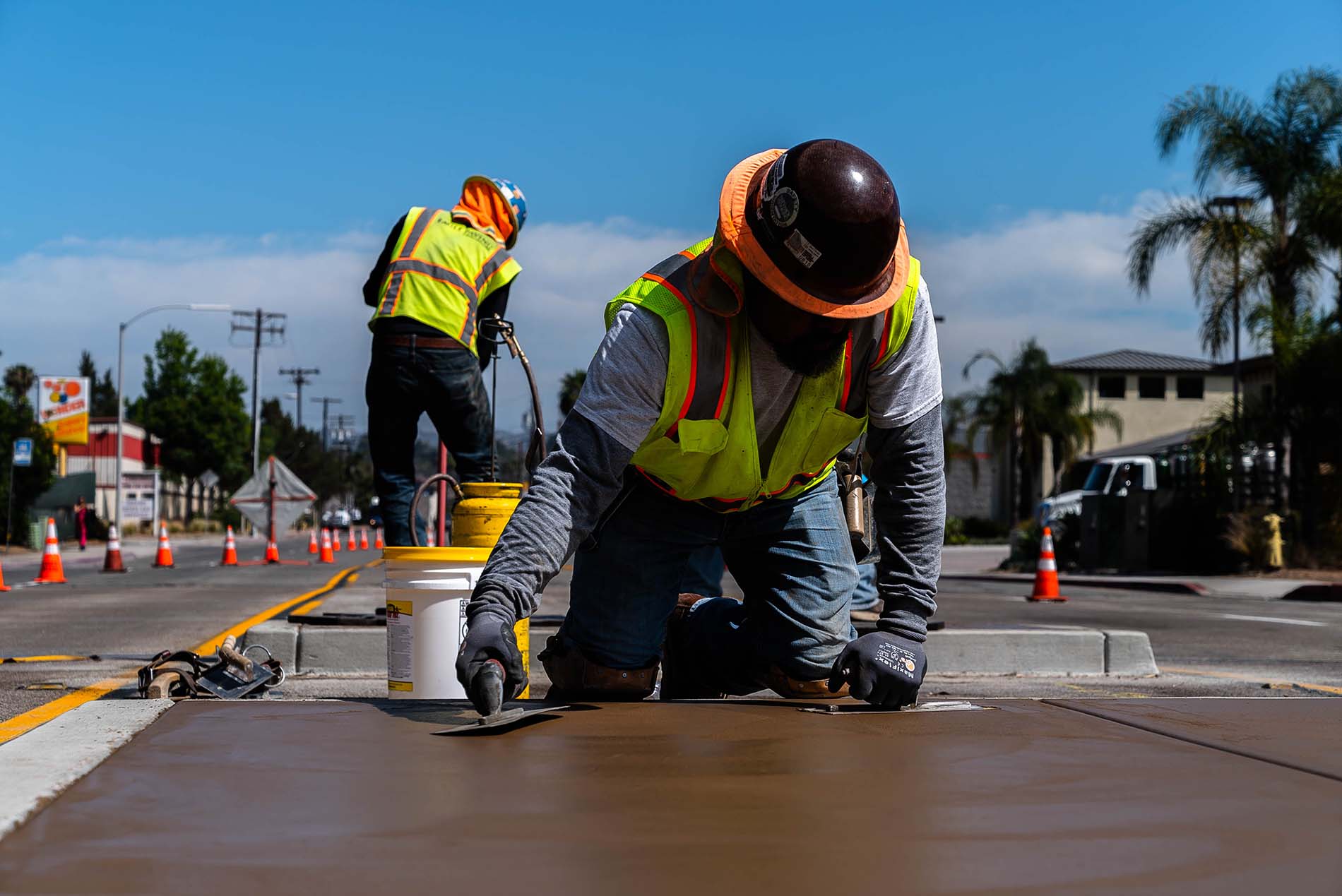 Concrete finisher troweling concrete