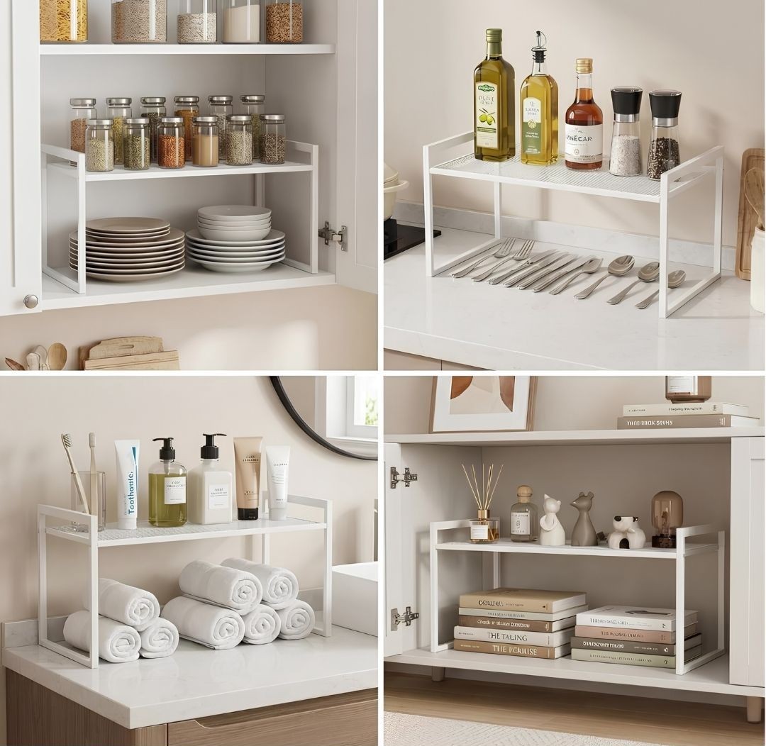 Stacking Cabinet Orgaziners with Home Decor