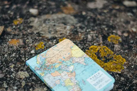 a world map on the ground