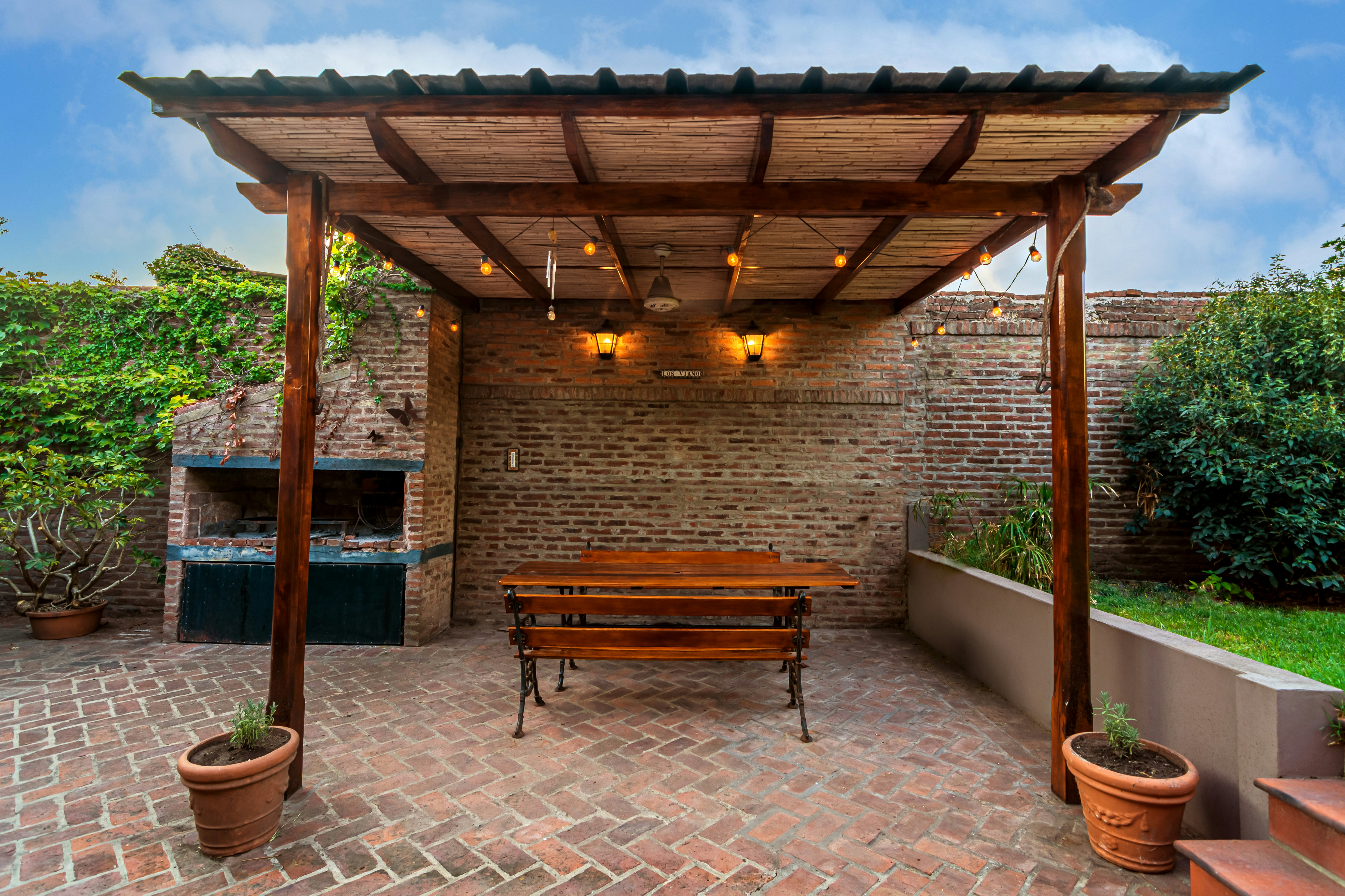 Home patio with pergola.