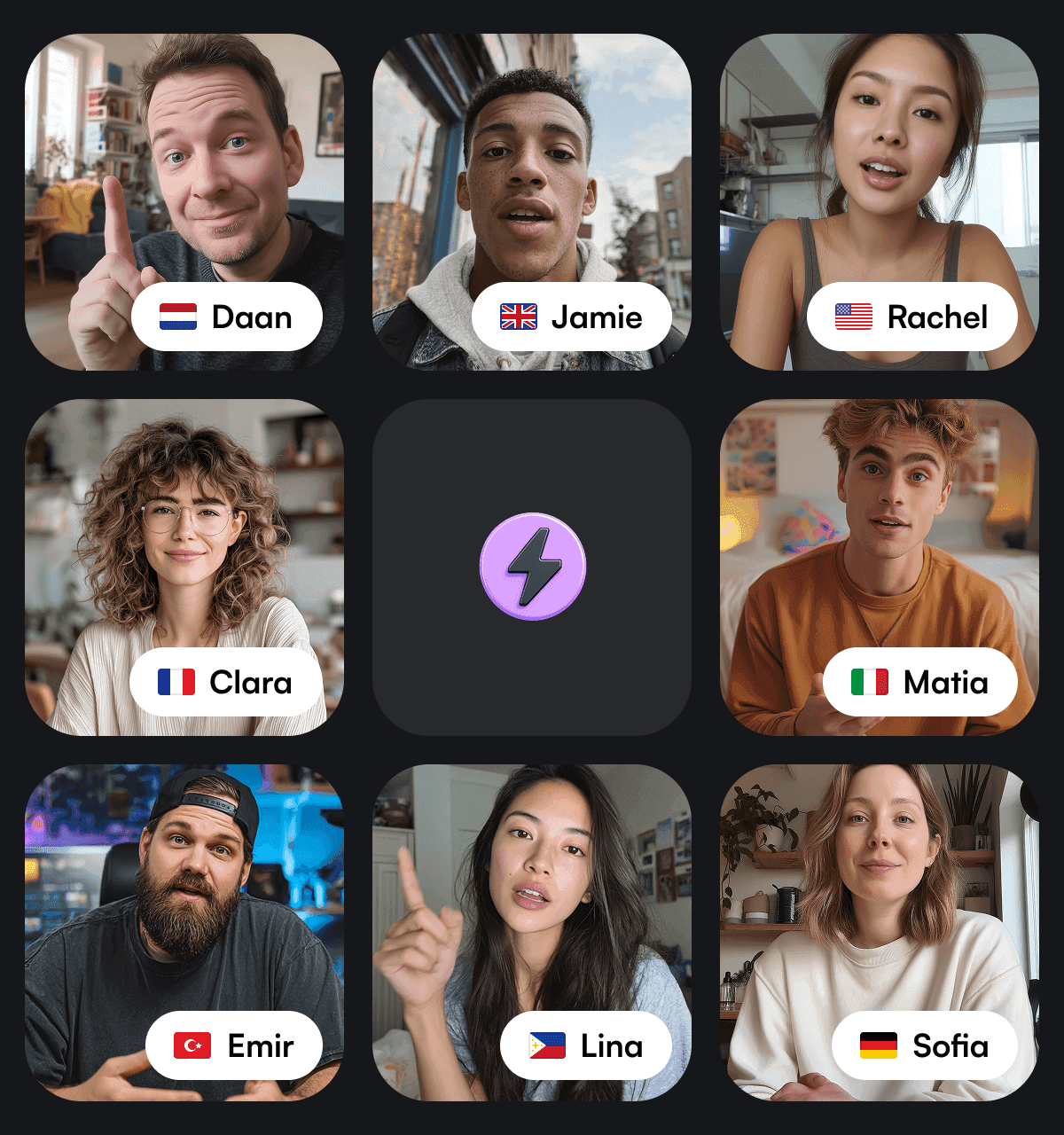 grid of international langauge speaking ai avatars
