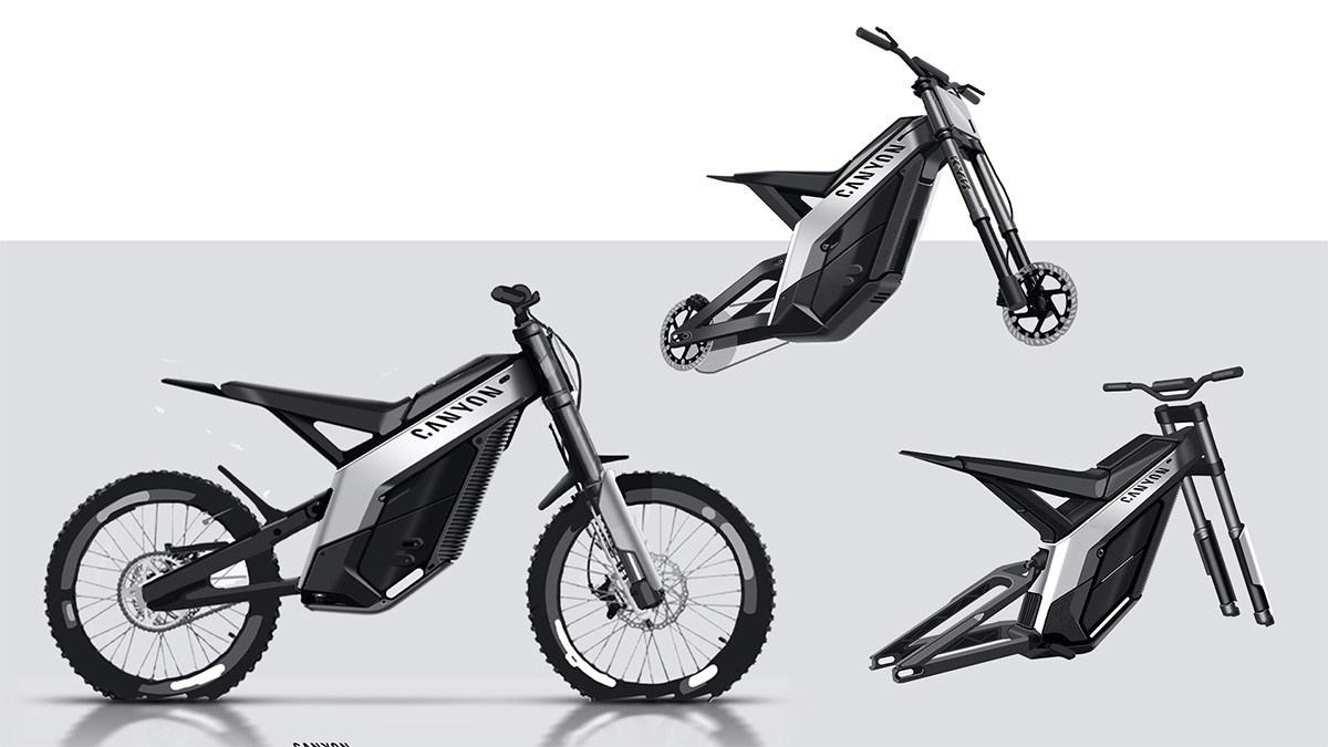 Presentation canyon motorbike concept electric motorcycle off road sketch process design studio rouv