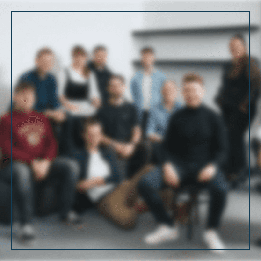 Ein absichtlich verschwommenes Teamfoto