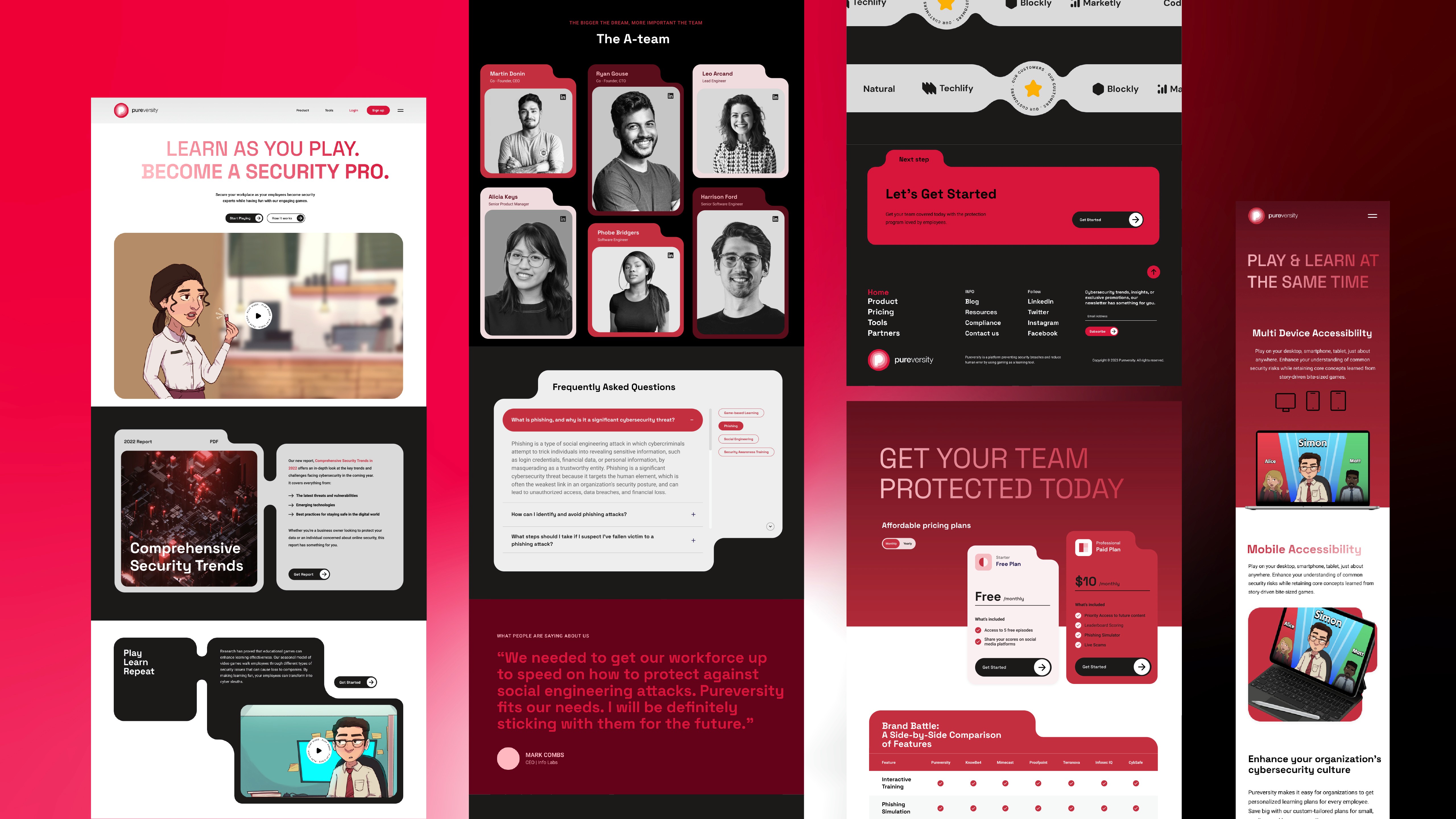 Key website screens showcasing the brand identity, narrative tone, and game-first positioning designed to onboard users quickly and clearly.