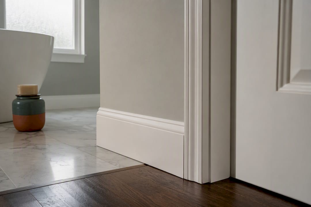 Moisture-resistant trim in a bathroom