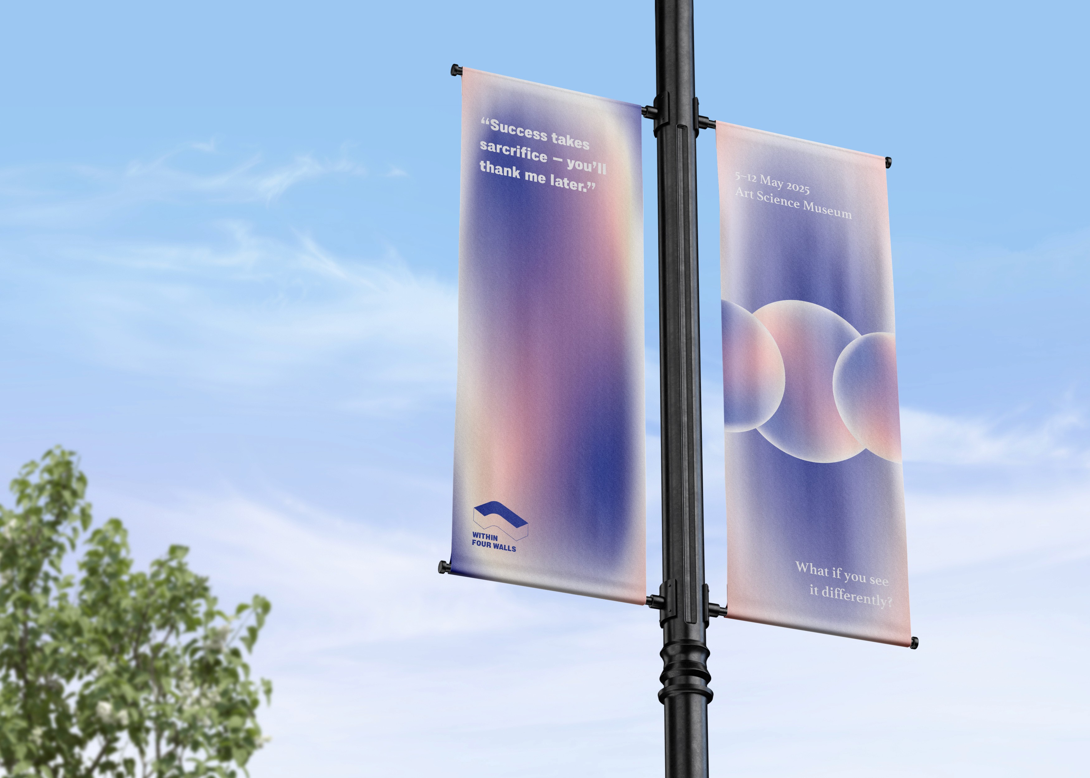 White branded cap with turquoise logo placed on fresh lemons in a red bowl