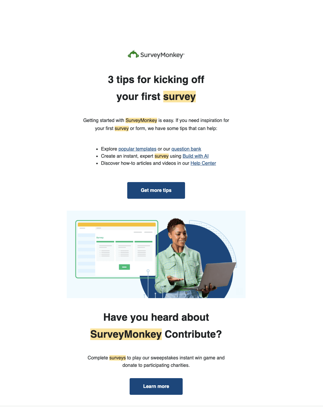 Onboarding email Survey Monkey