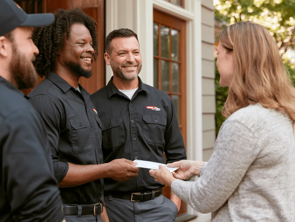 HVAC Pro techs talking to homeowner