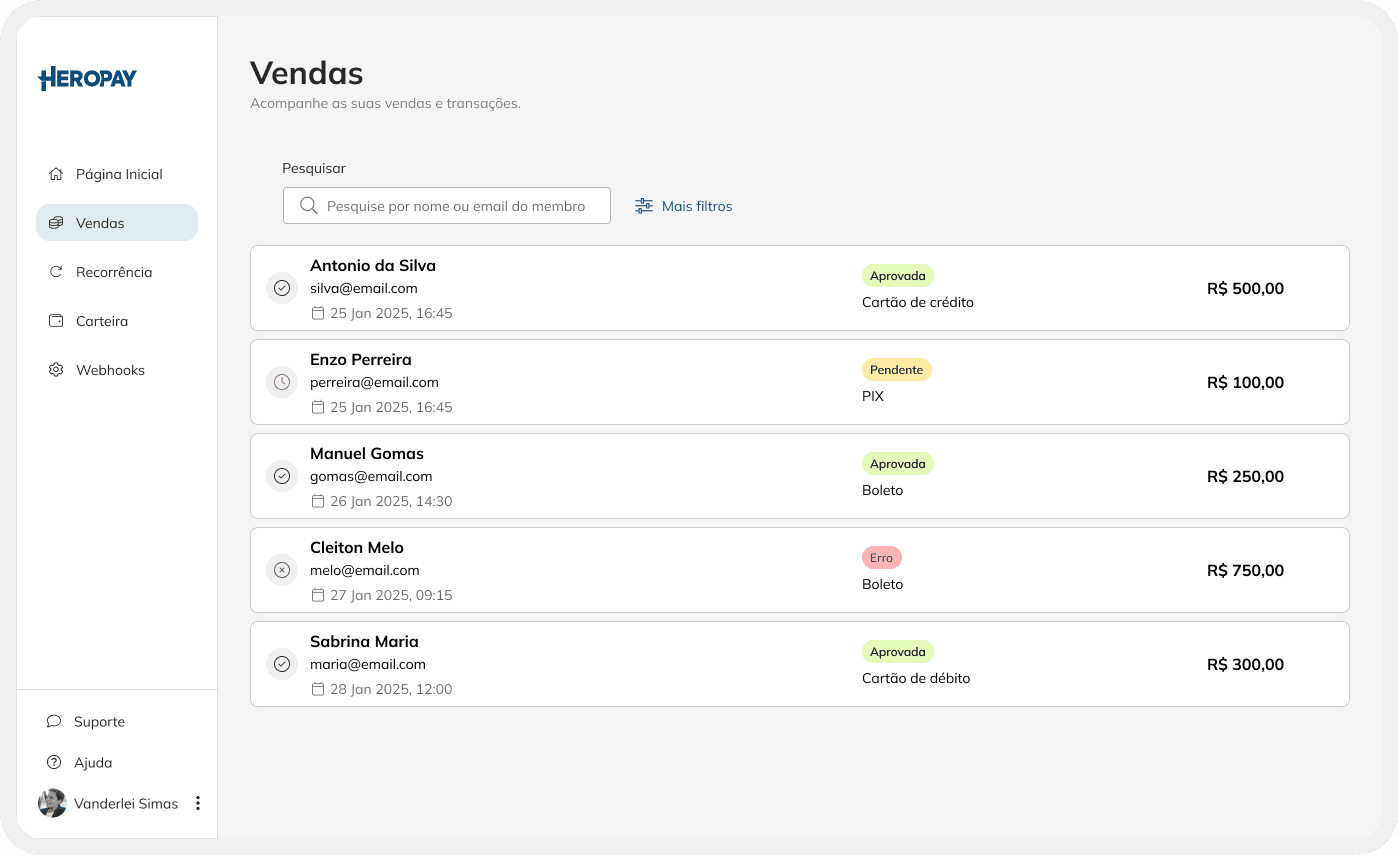 Business dashboard showing revenue, deals, customer list, growth chart, and new activity.
