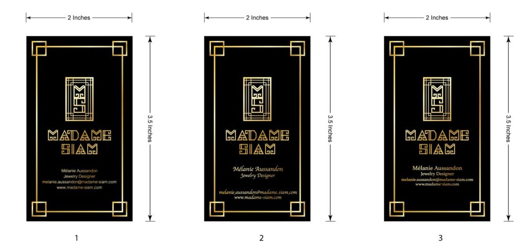 Madame Siam business cards draft by Suzaku Productions