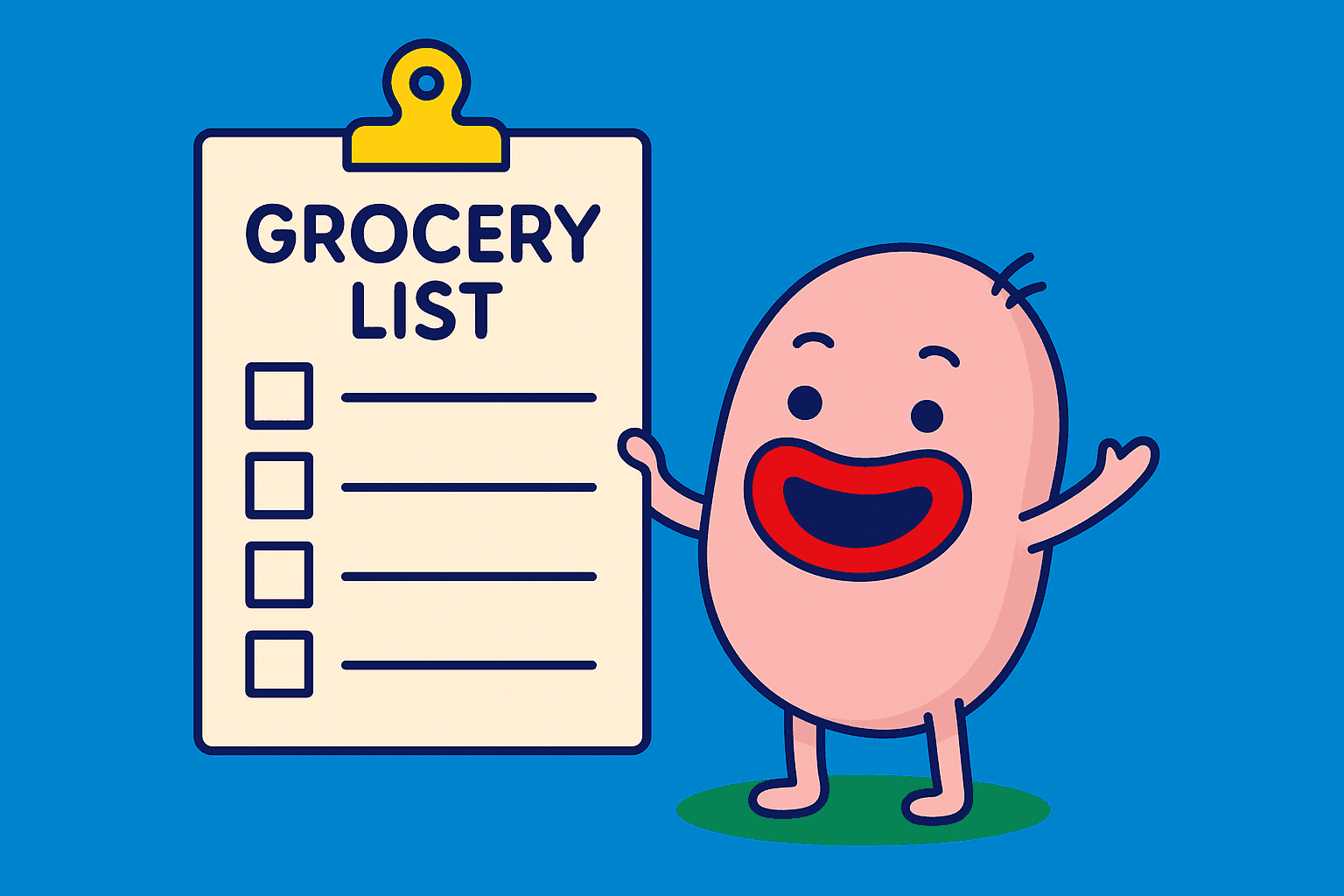 An image with a potato and a grocery list in vector style