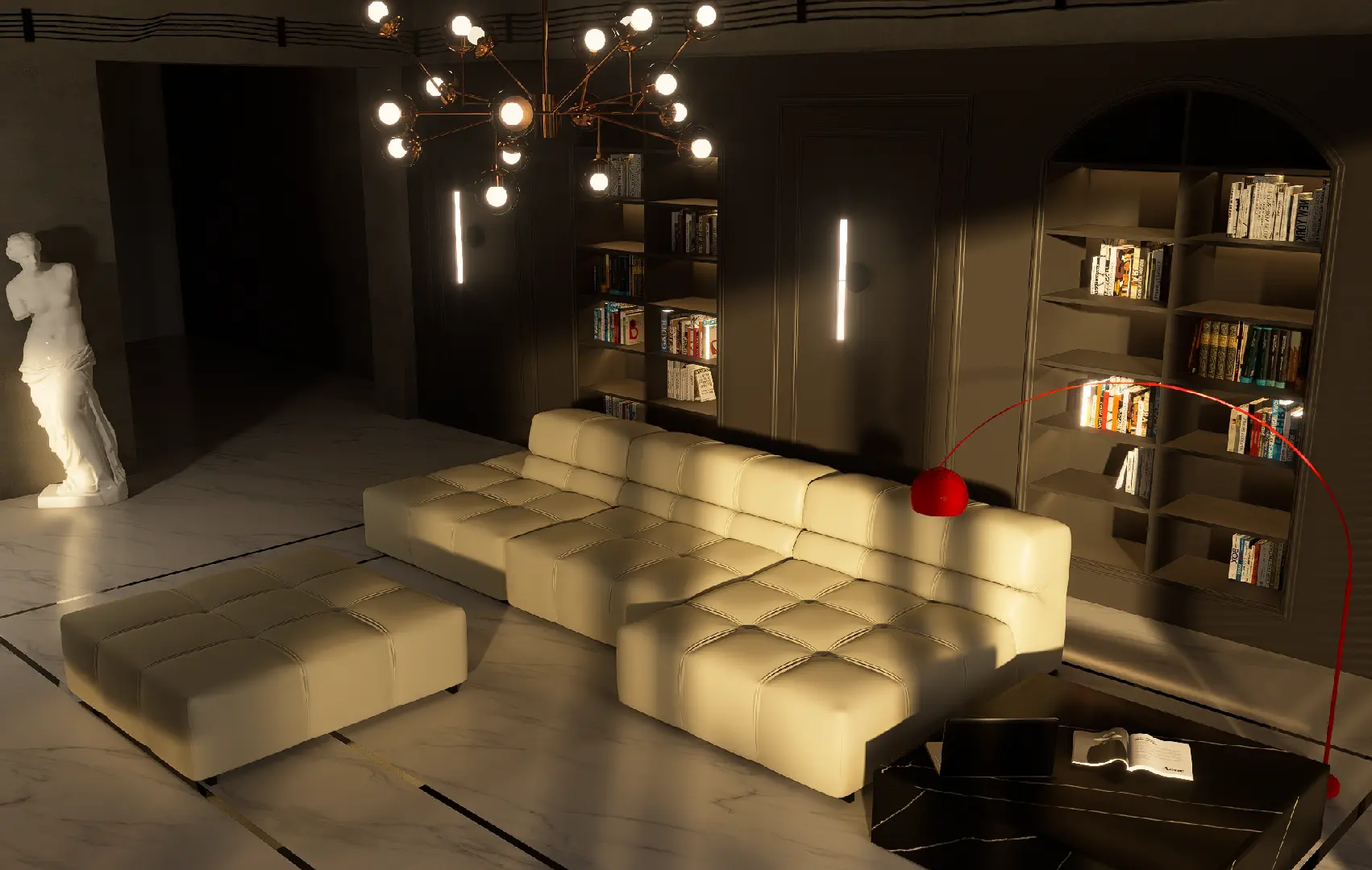 Neutral modern living 3d rendering