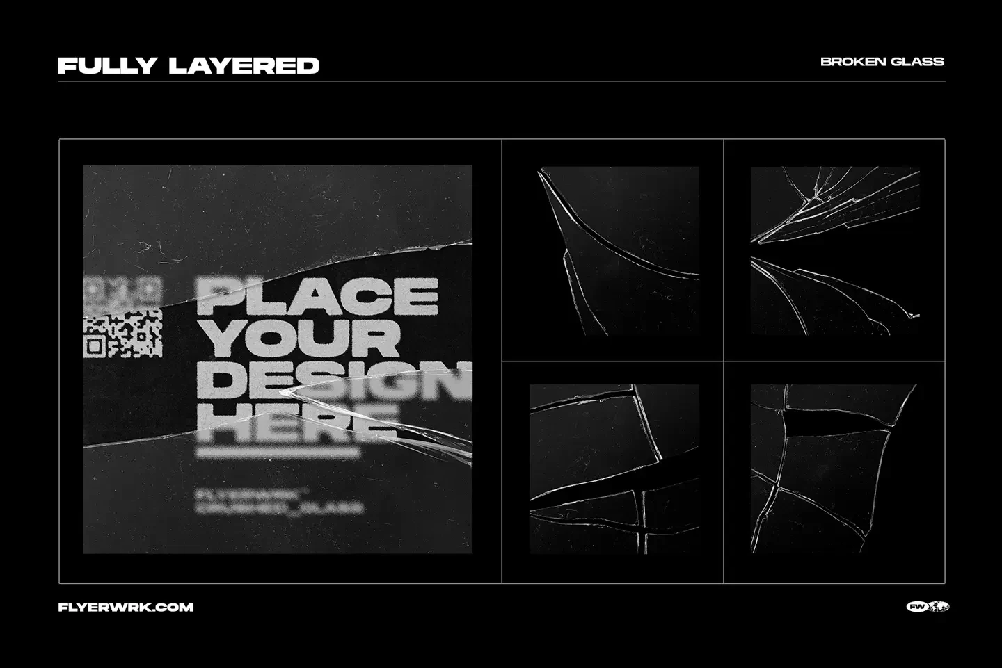 Broken glass textures pack showing fully layered shattered glass effects for high resolution graphic designs