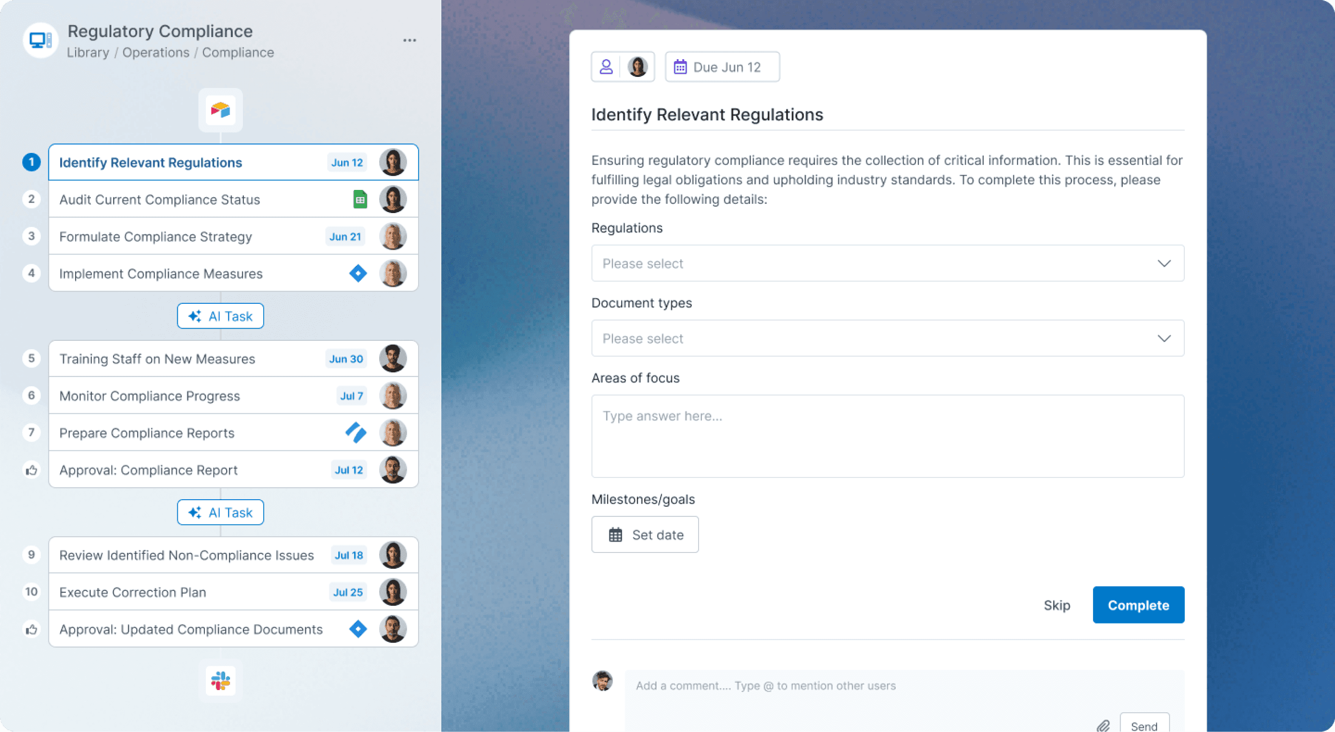 Process street's interface