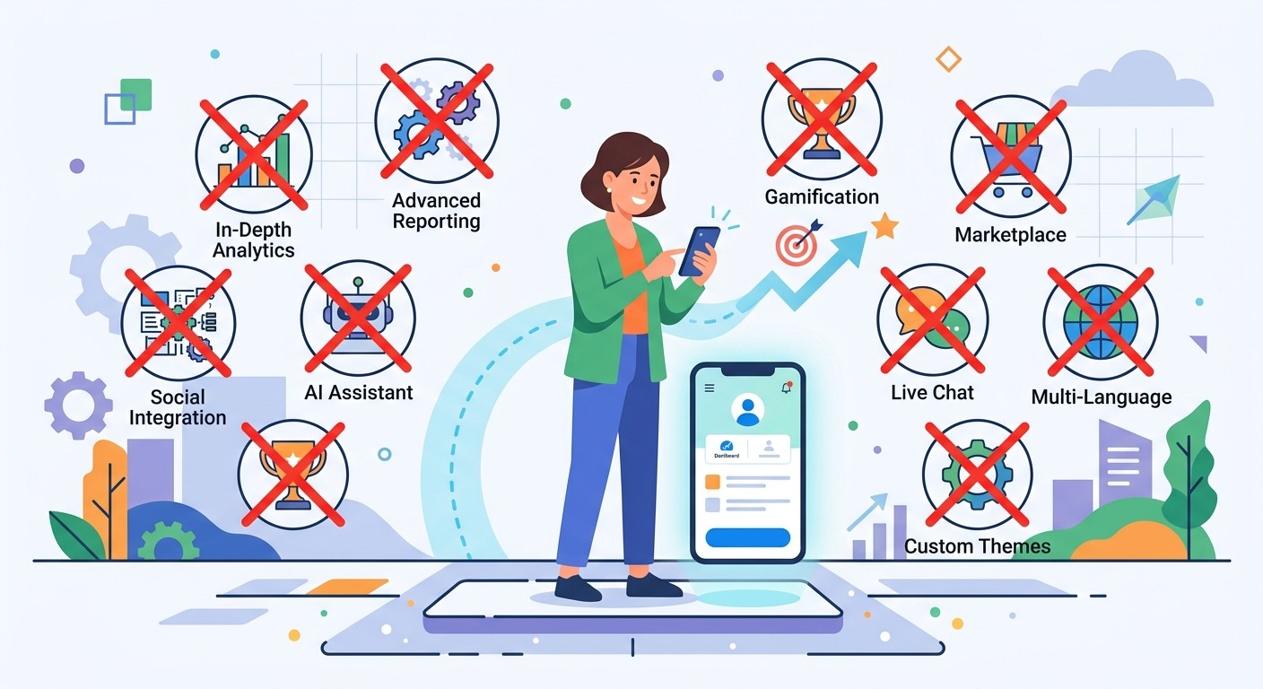 Flat illustration of MVP concept showing a person holding a phone with a focused simple app